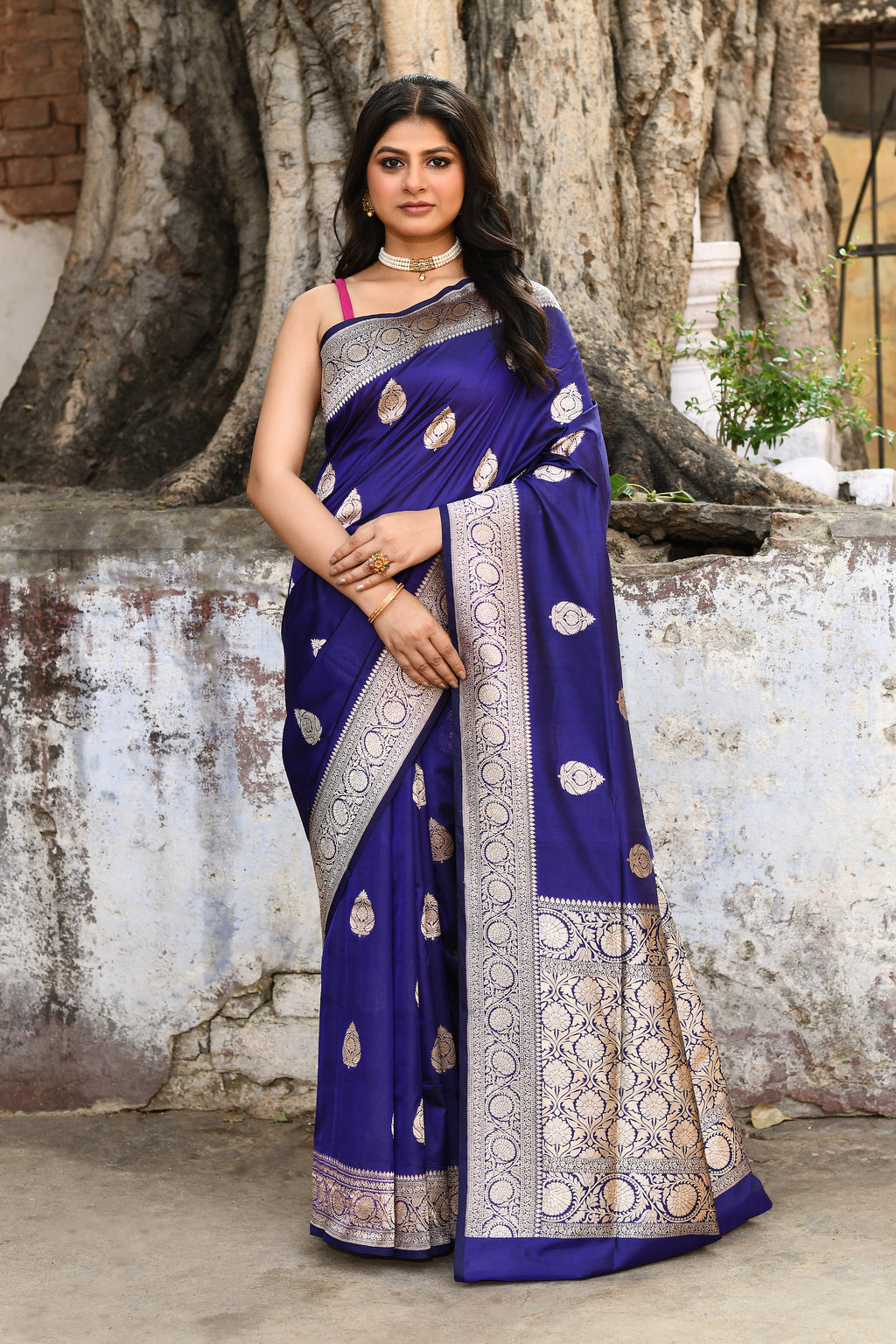 Navy Blue Banarasi Katan Silk Saree