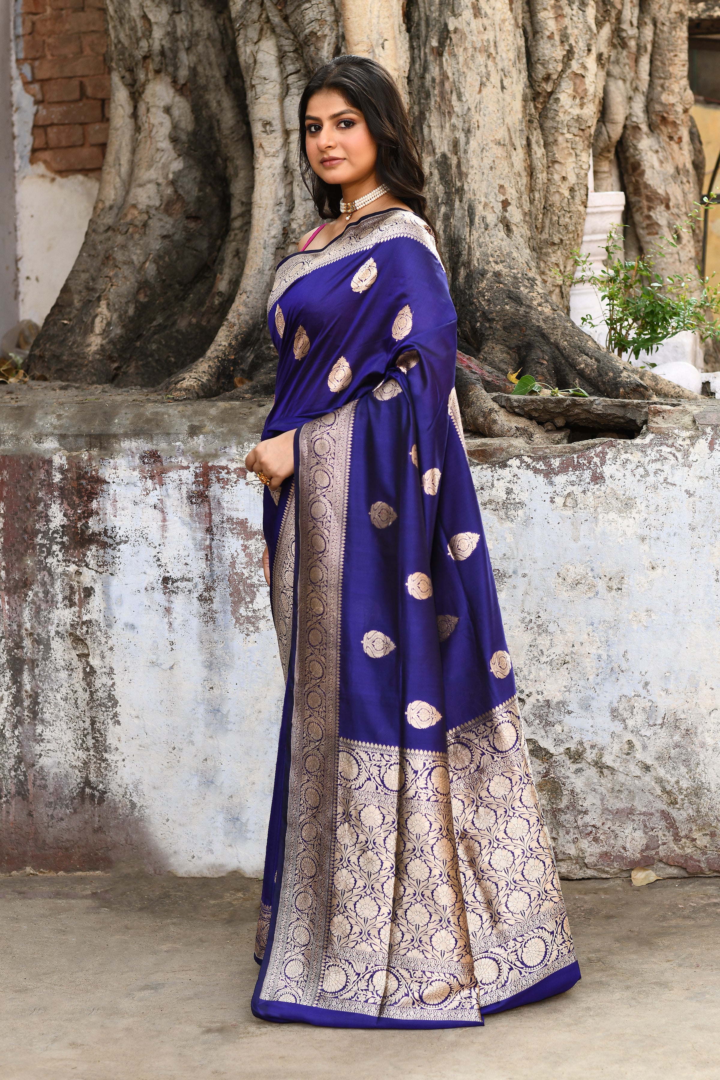 Navy Blue Banarasi Katan Silk Saree