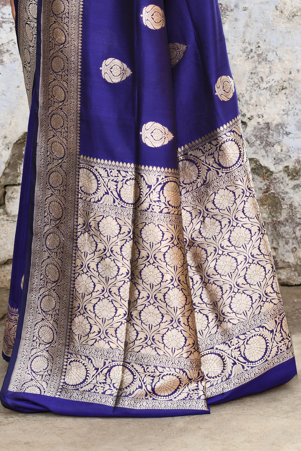 Navy Blue Banarasi Katan Silk Saree