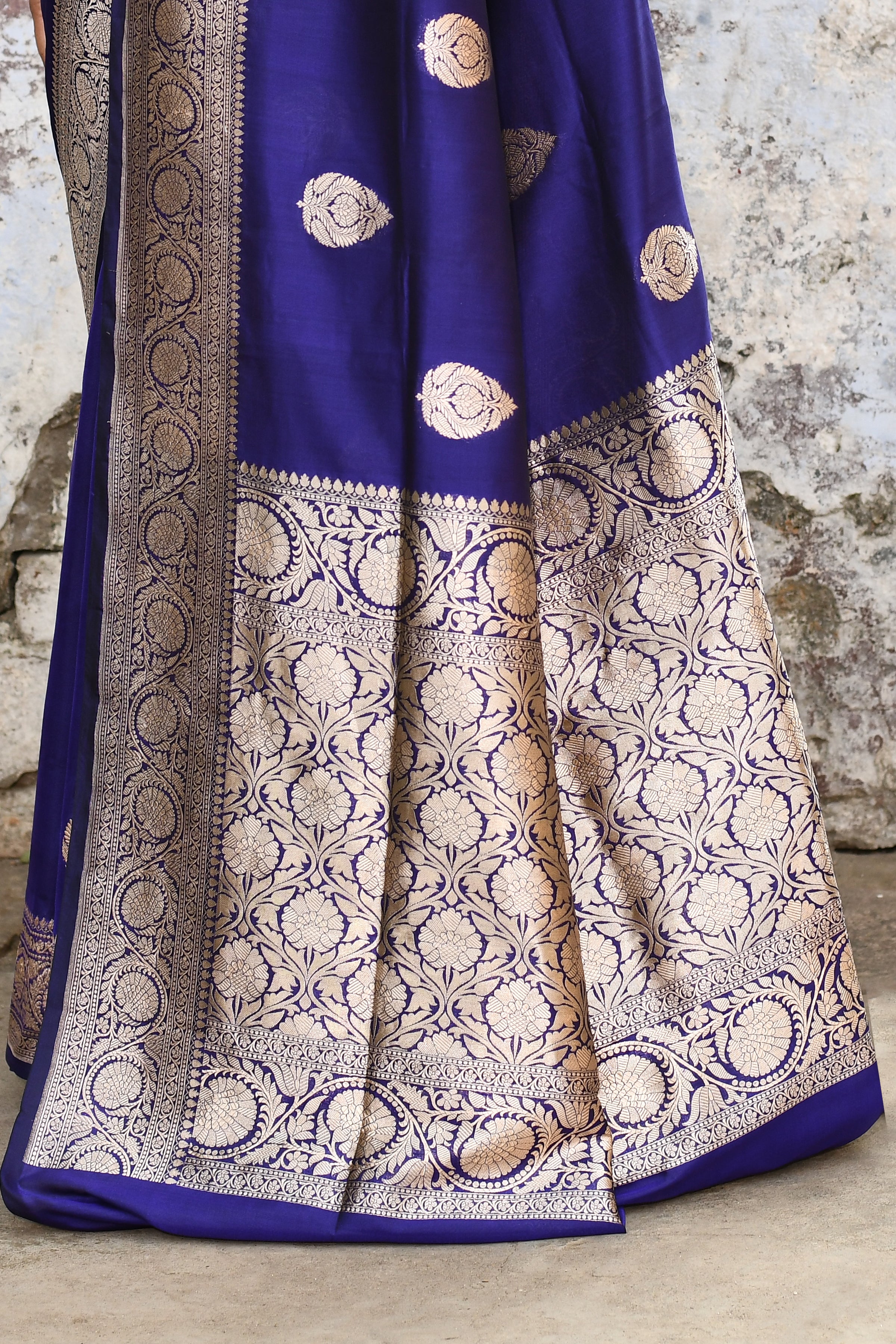 Navy Blue Banarasi Katan Silk Saree