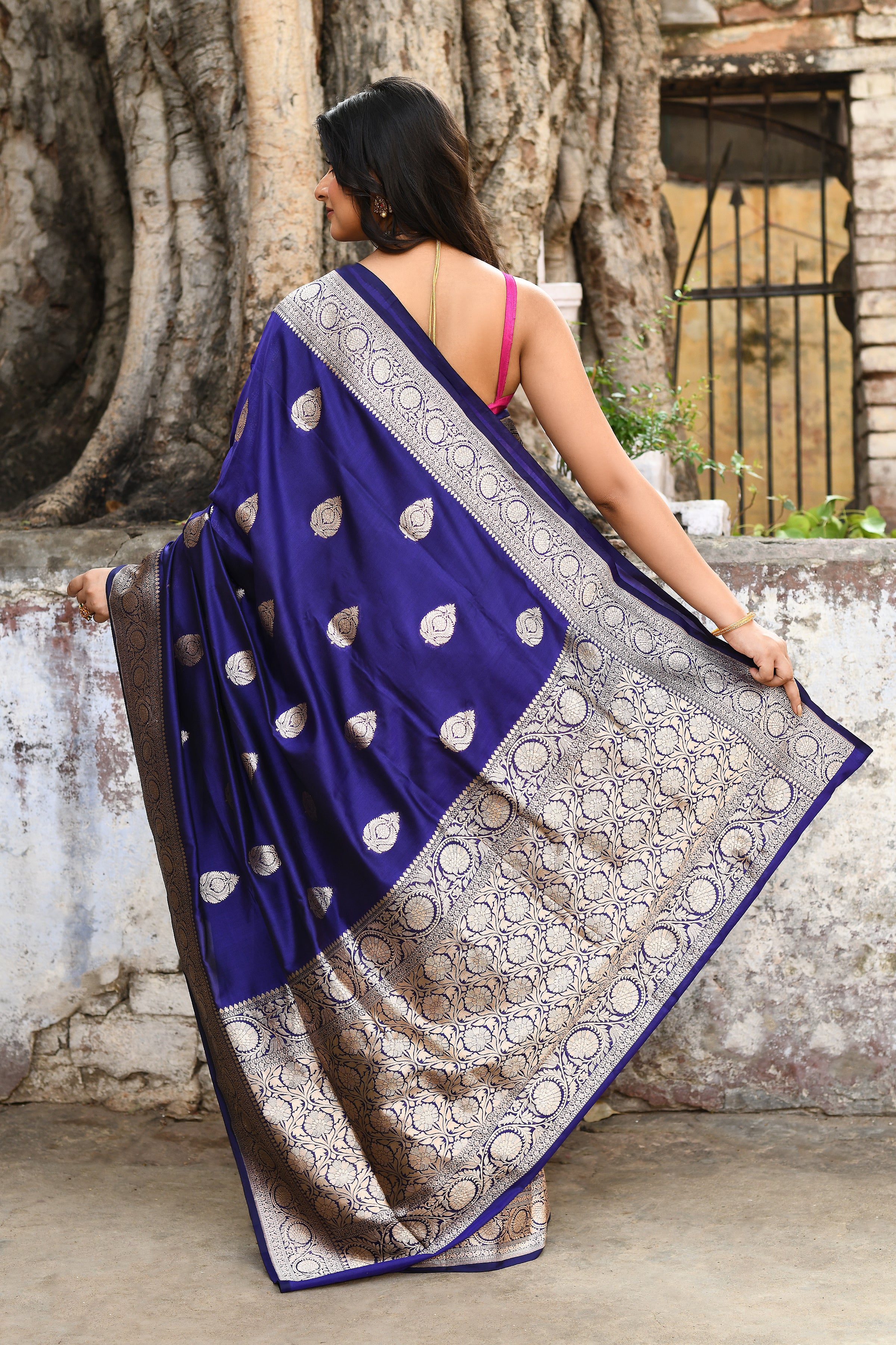 Navy Blue Banarasi Katan Silk Saree
