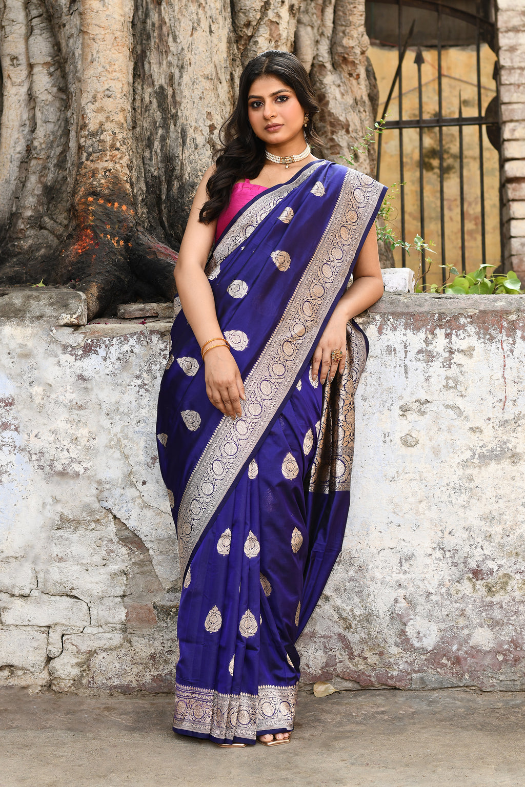 Navy Blue Banarasi Katan Silk Saree