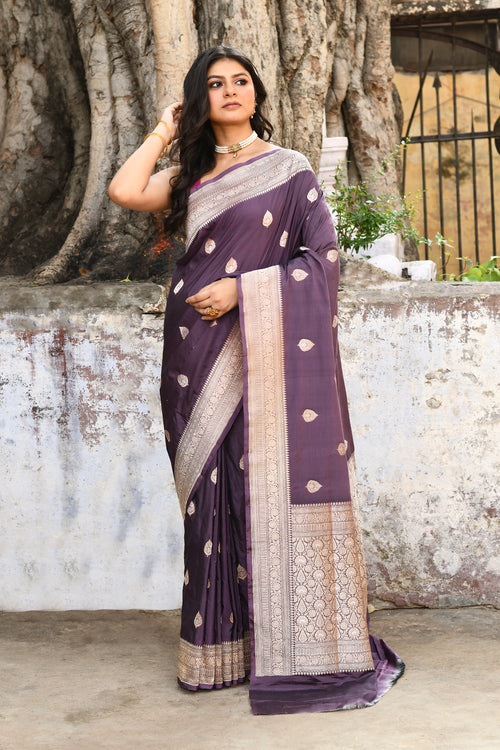 Handwoven Purple Banarasi Katan Silk Saree