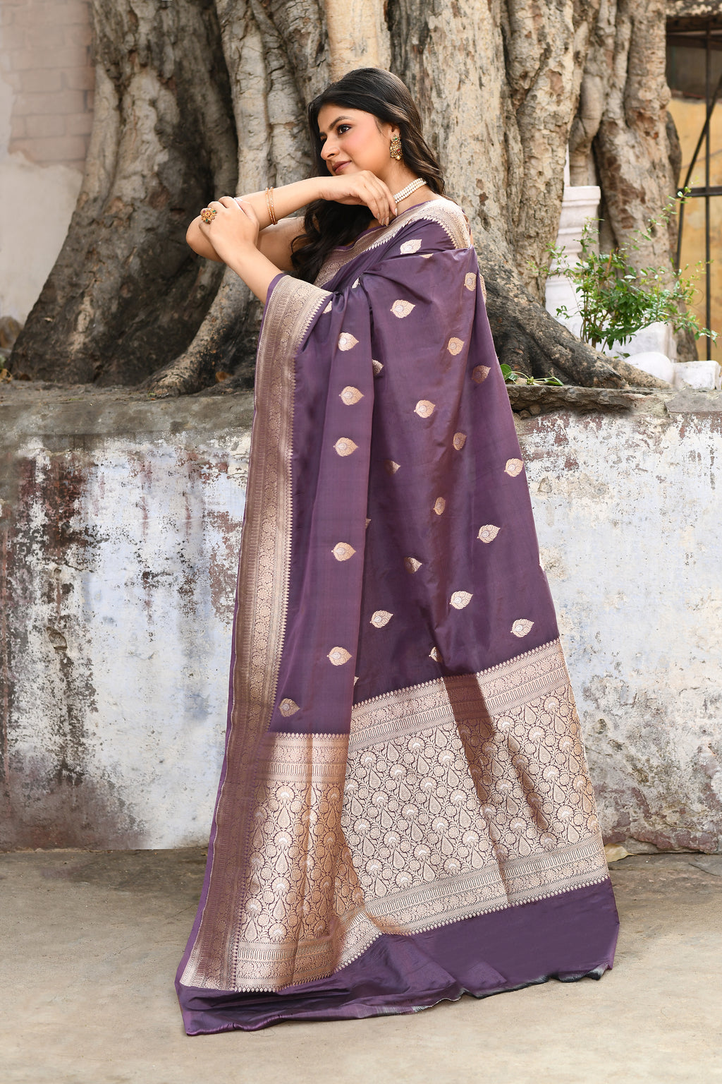Handwoven Purple Banarasi Katan Silk Saree