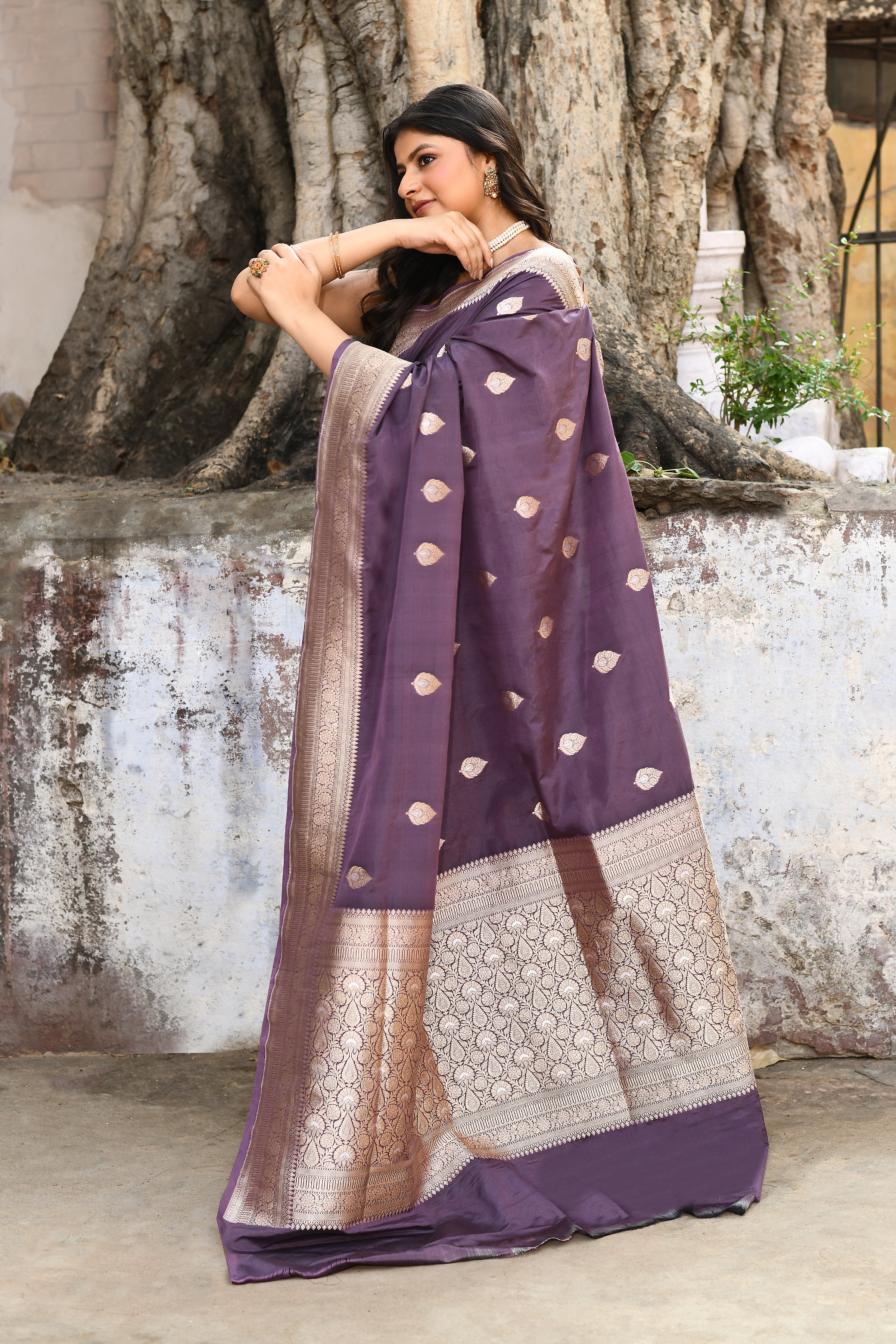 Handwoven Purple Banarasi Katan Silk Saree