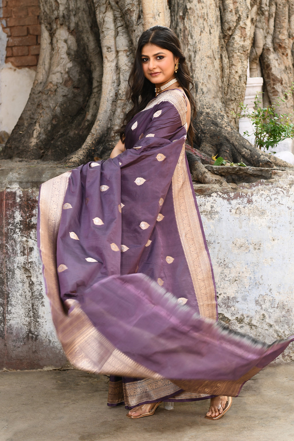 Handwoven Purple Banarasi Katan Silk Saree