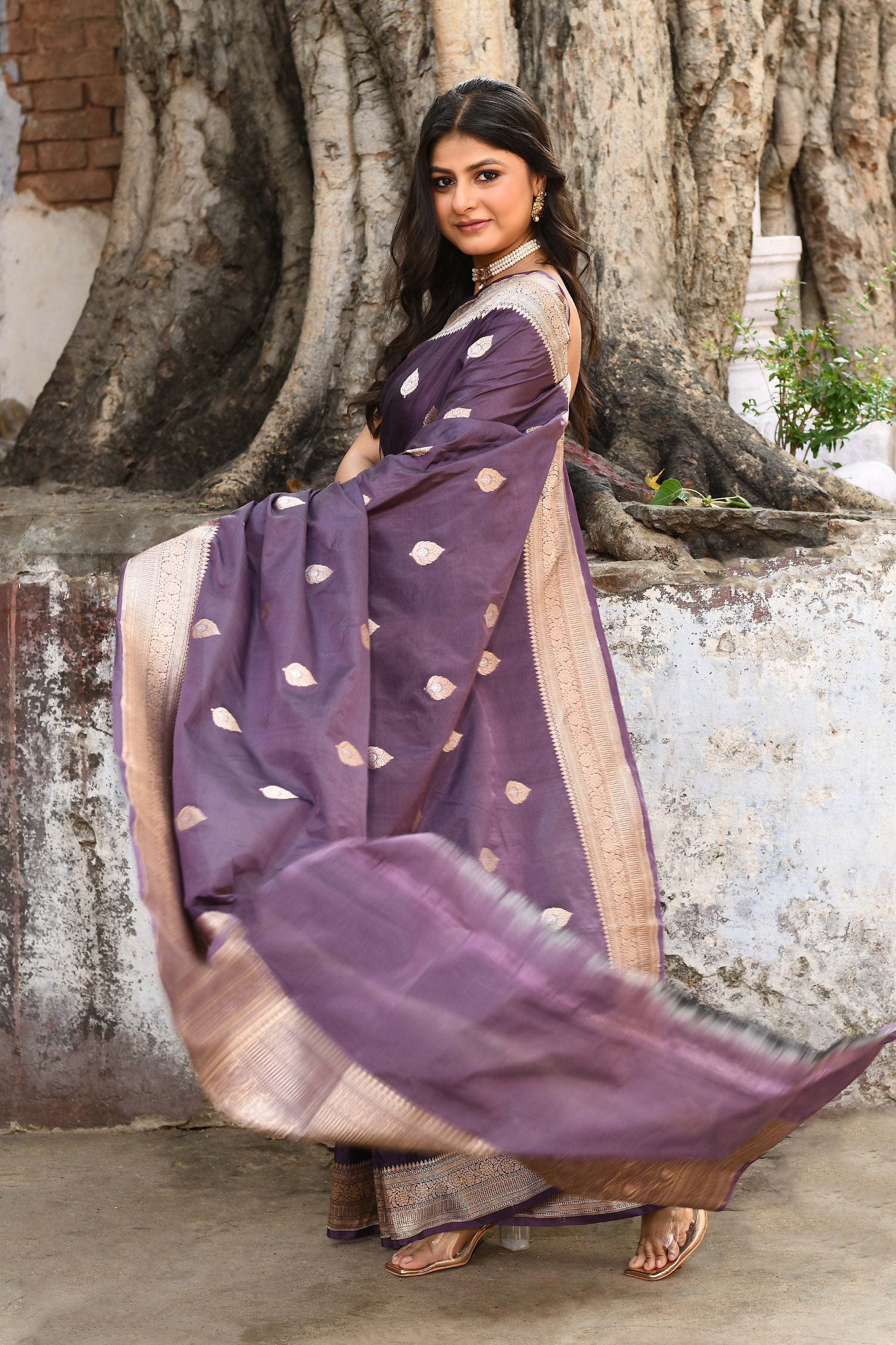 Handwoven Purple Banarasi Katan Silk Saree