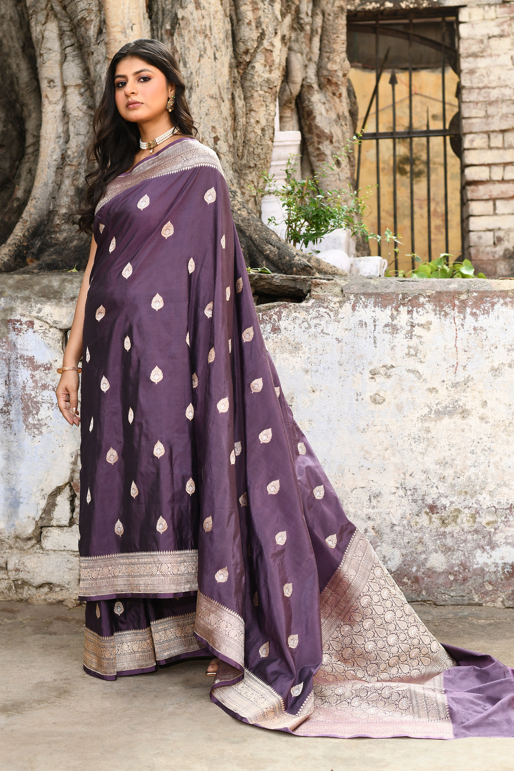 Handwoven Purple Banarasi Katan Silk Saree