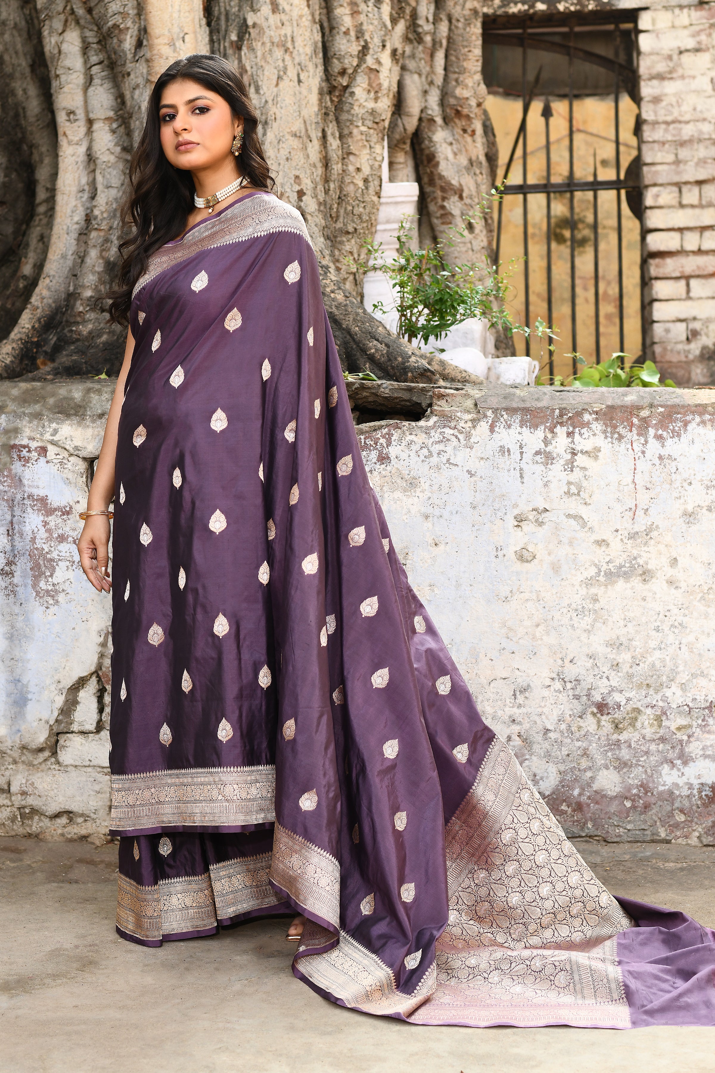 Handwoven Purple Banarasi Katan Silk Saree
