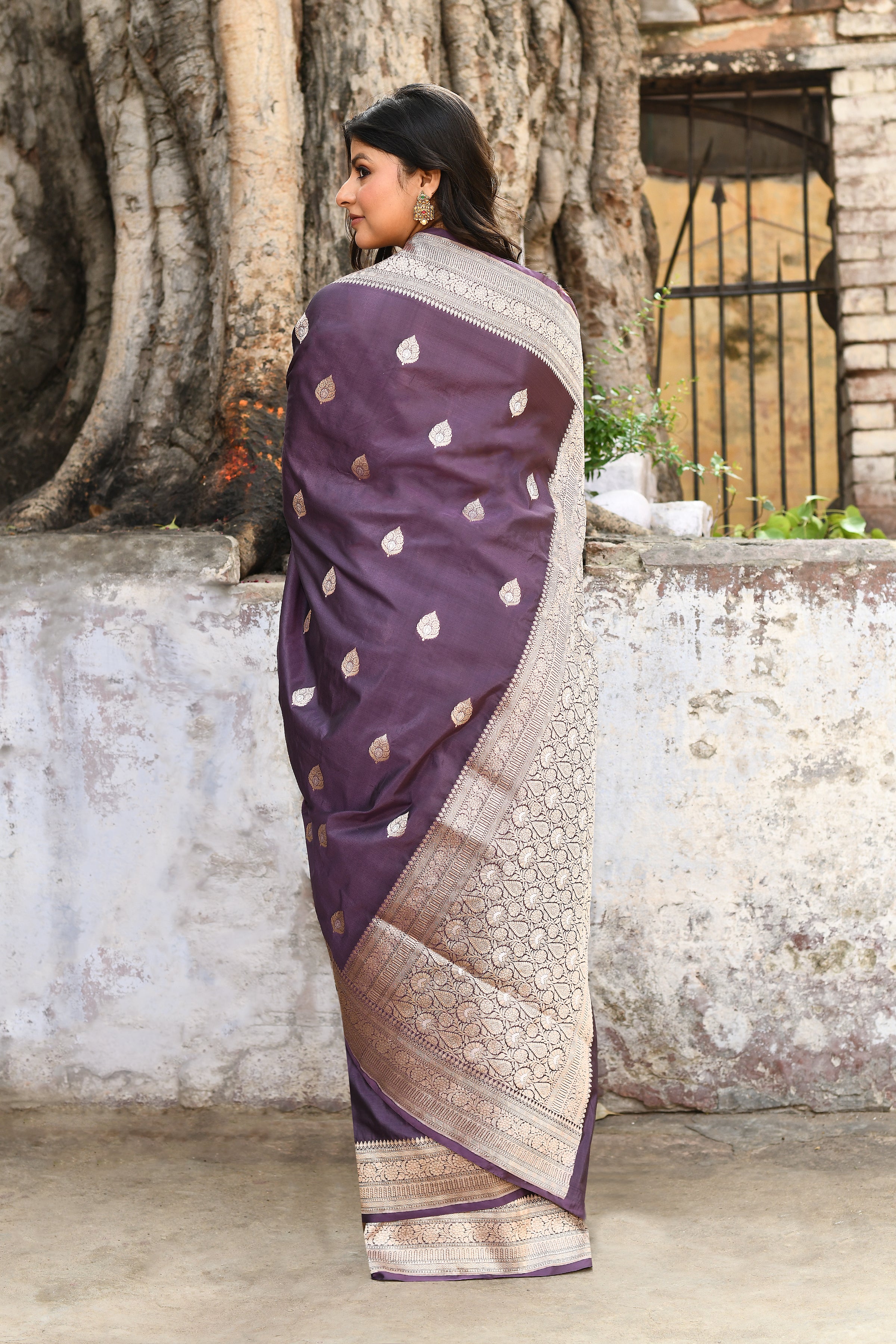 Handwoven Purple Banarasi Katan Silk Saree
