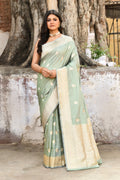 Handwoven Aqua Green Banarasi Katan Silk Saree