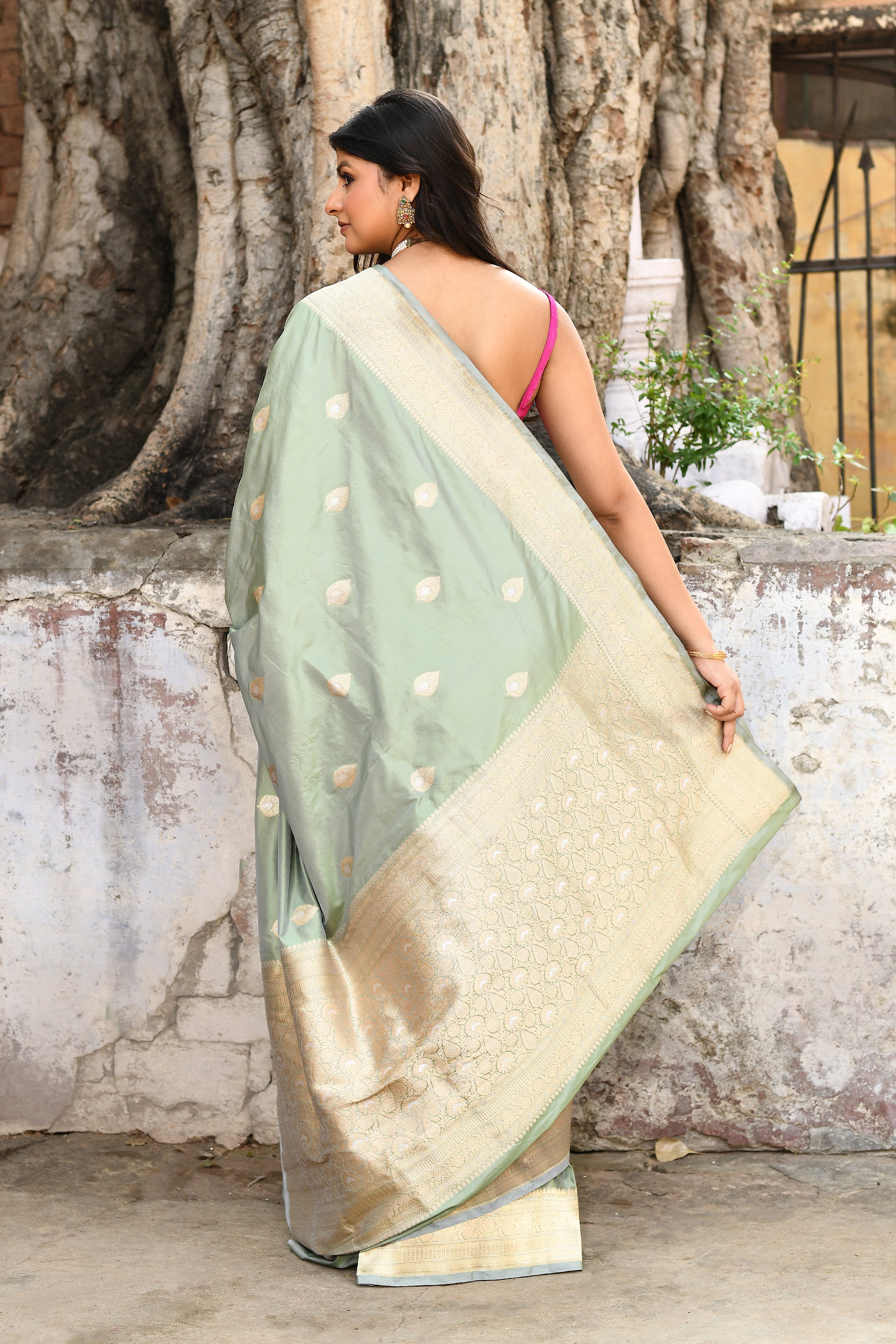 Handwoven Aqua Green Banarasi Katan Silk Saree
