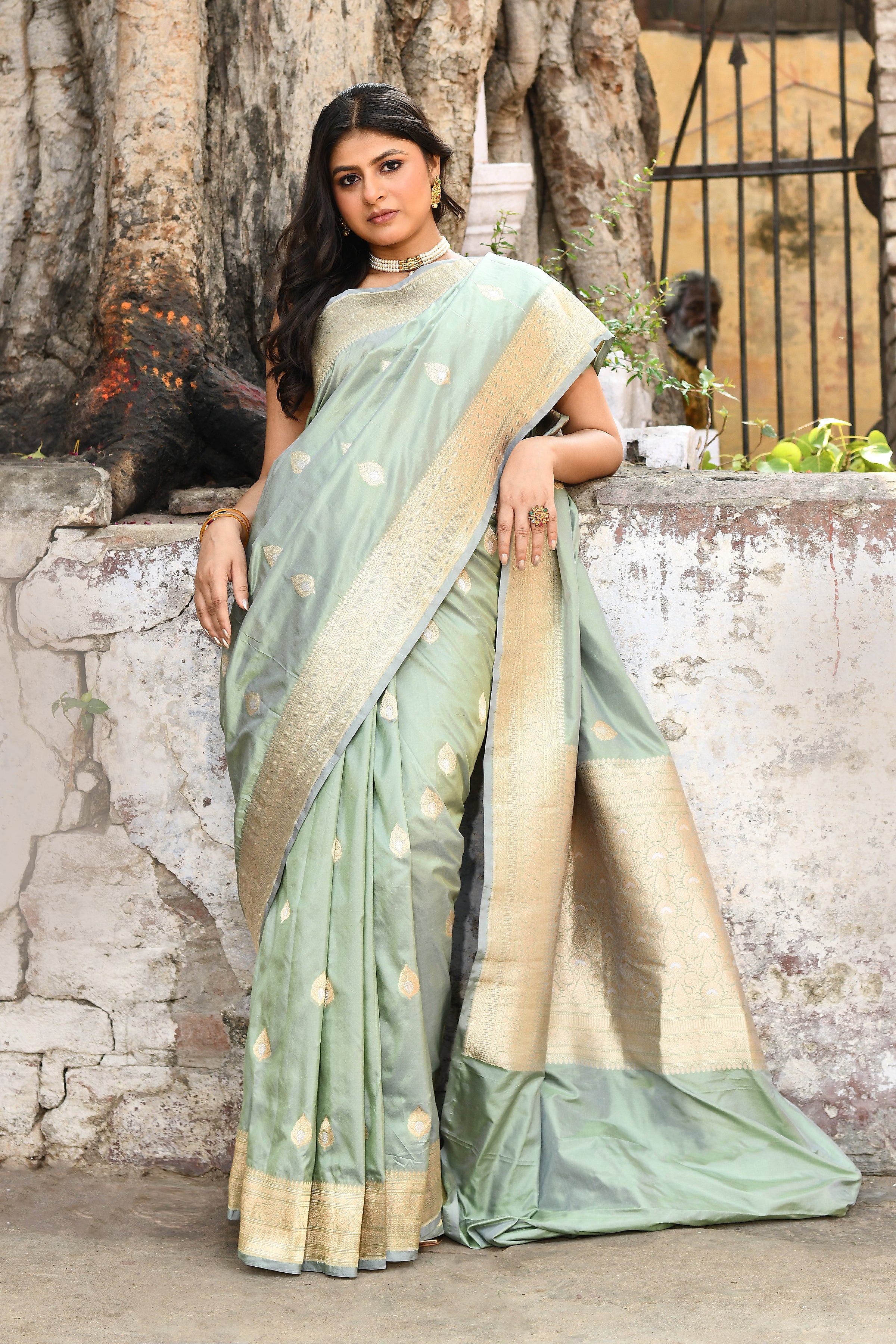 Handwoven Aqua Green Banarasi Katan Silk Saree