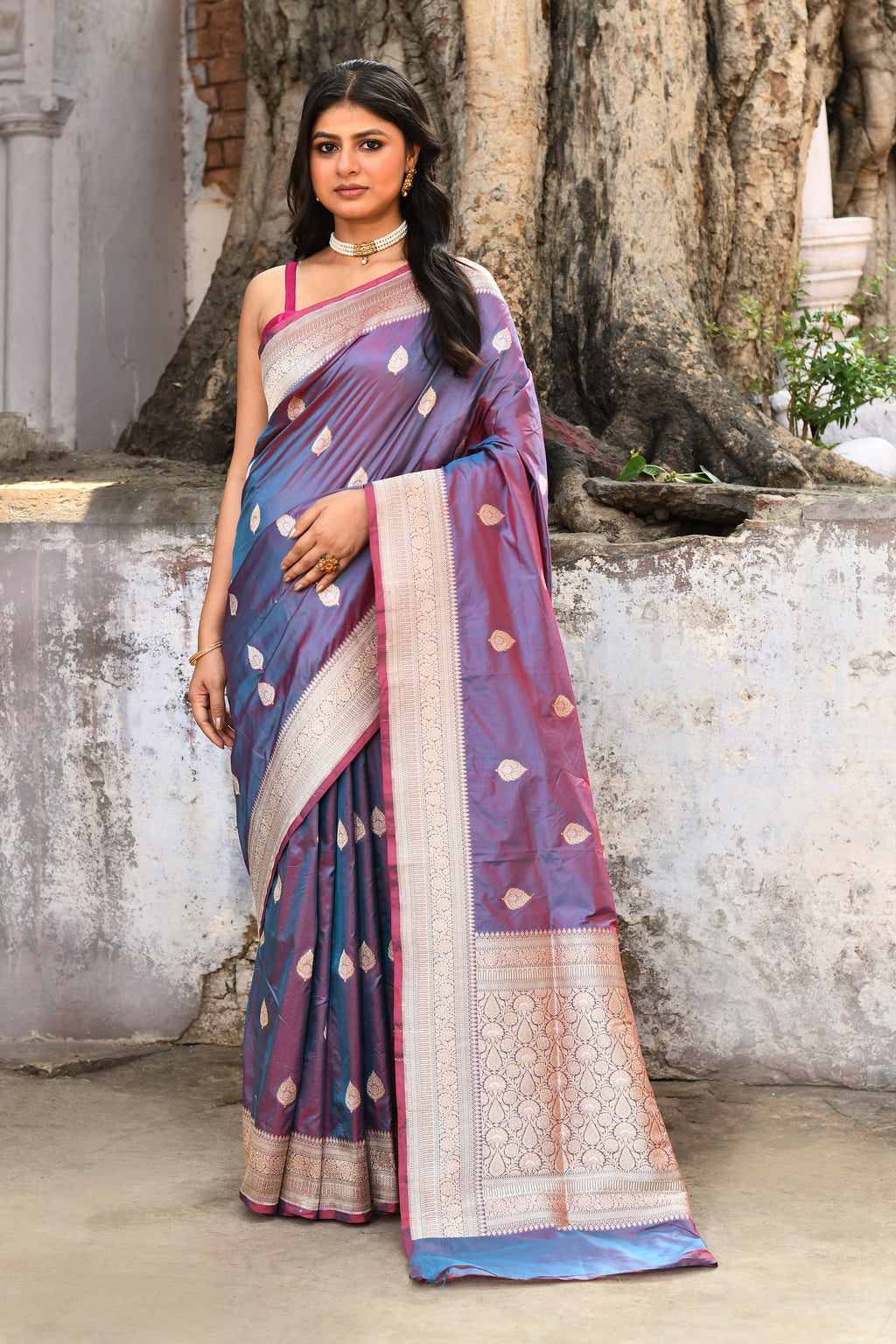 Handwoven Purple Banarasi Katan Silk Saree