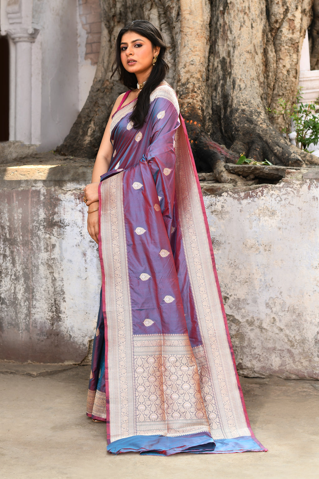 Handwoven Purple Banarasi Katan Silk Saree