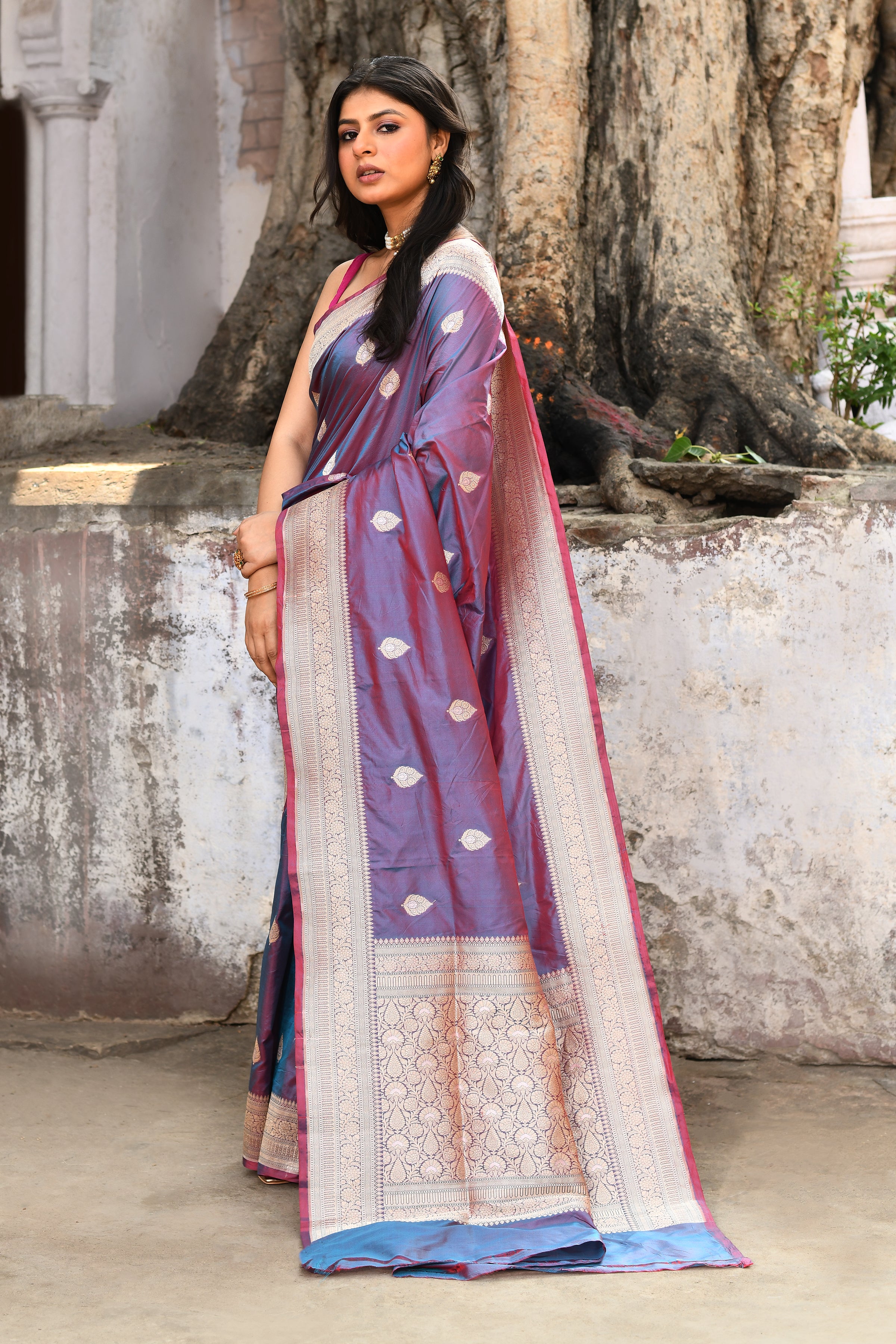 Handwoven Purple Banarasi Katan Silk Saree