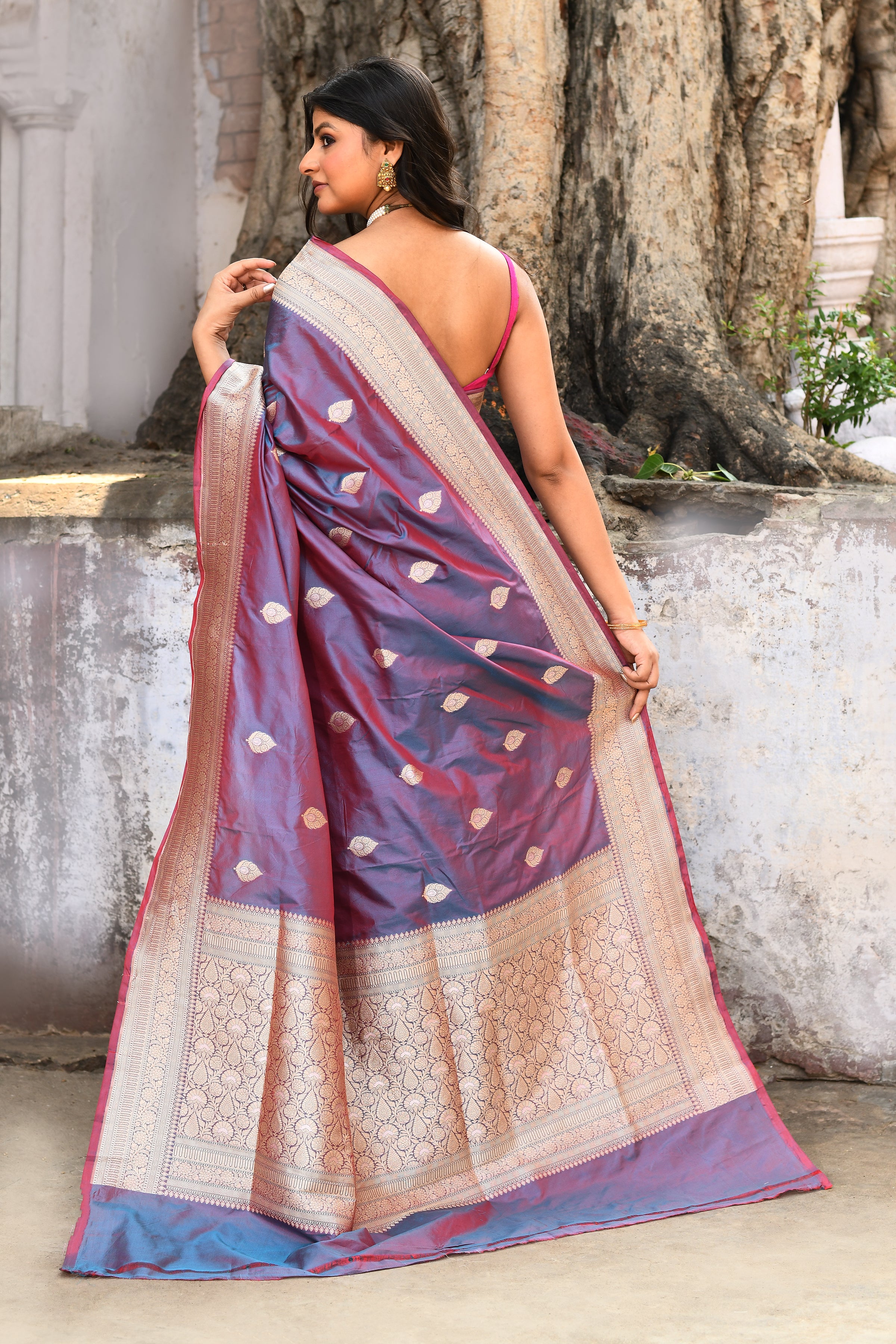 Handwoven Purple Banarasi Katan Silk Saree