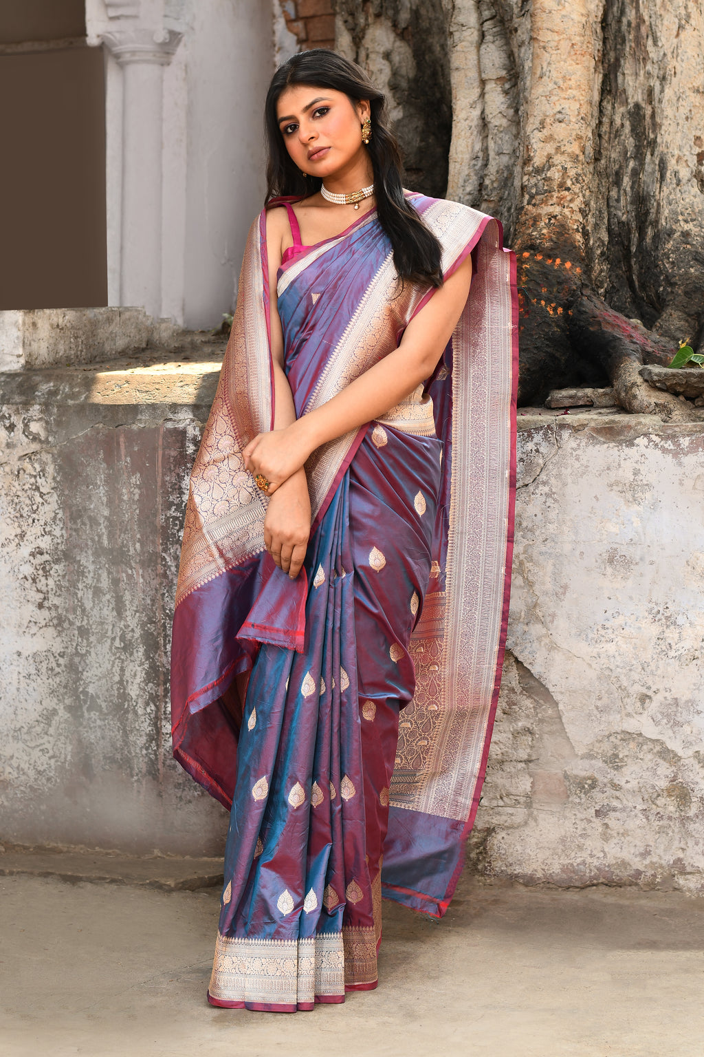 Handwoven Purple Banarasi Katan Silk Saree