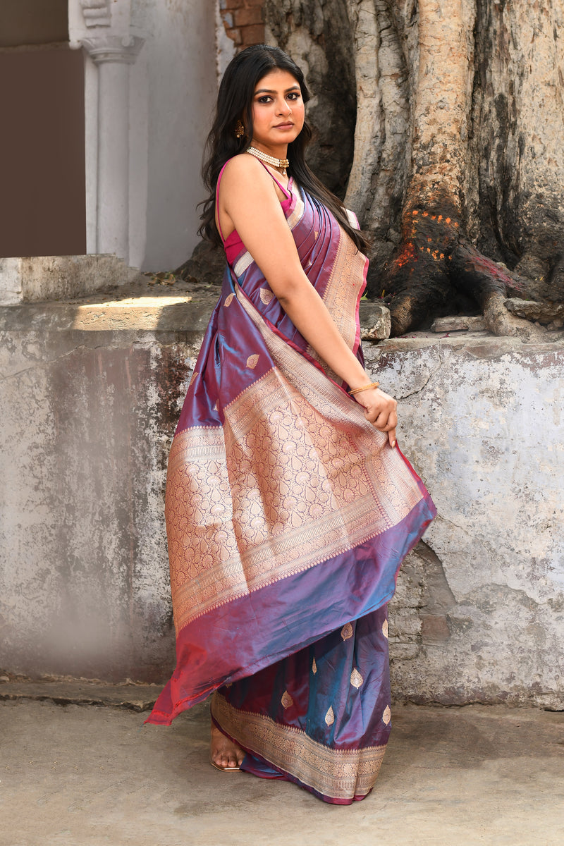 Handwoven Purple Banarasi Katan Silk Saree