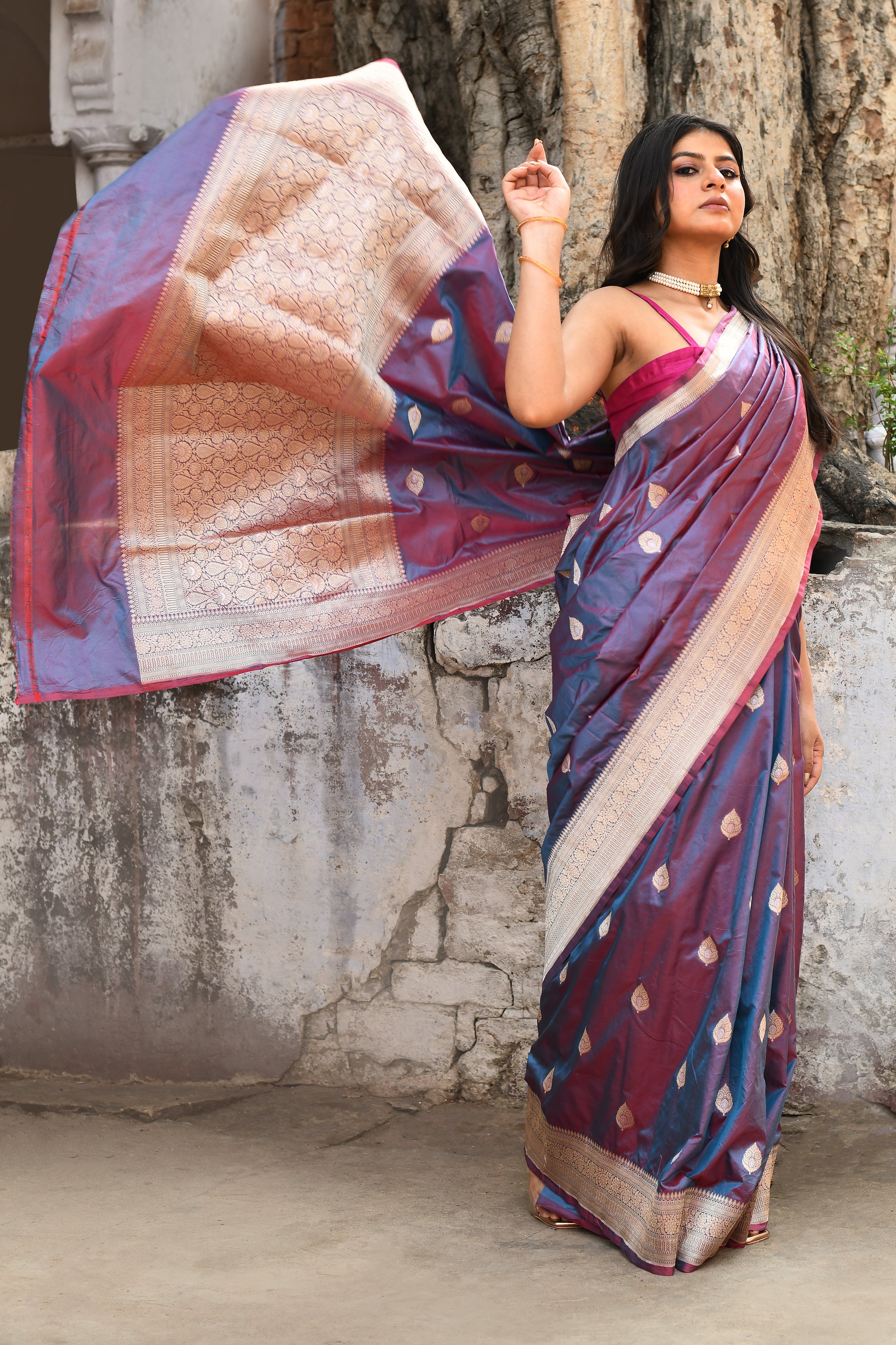 Handwoven Purple Banarasi Katan Silk Saree