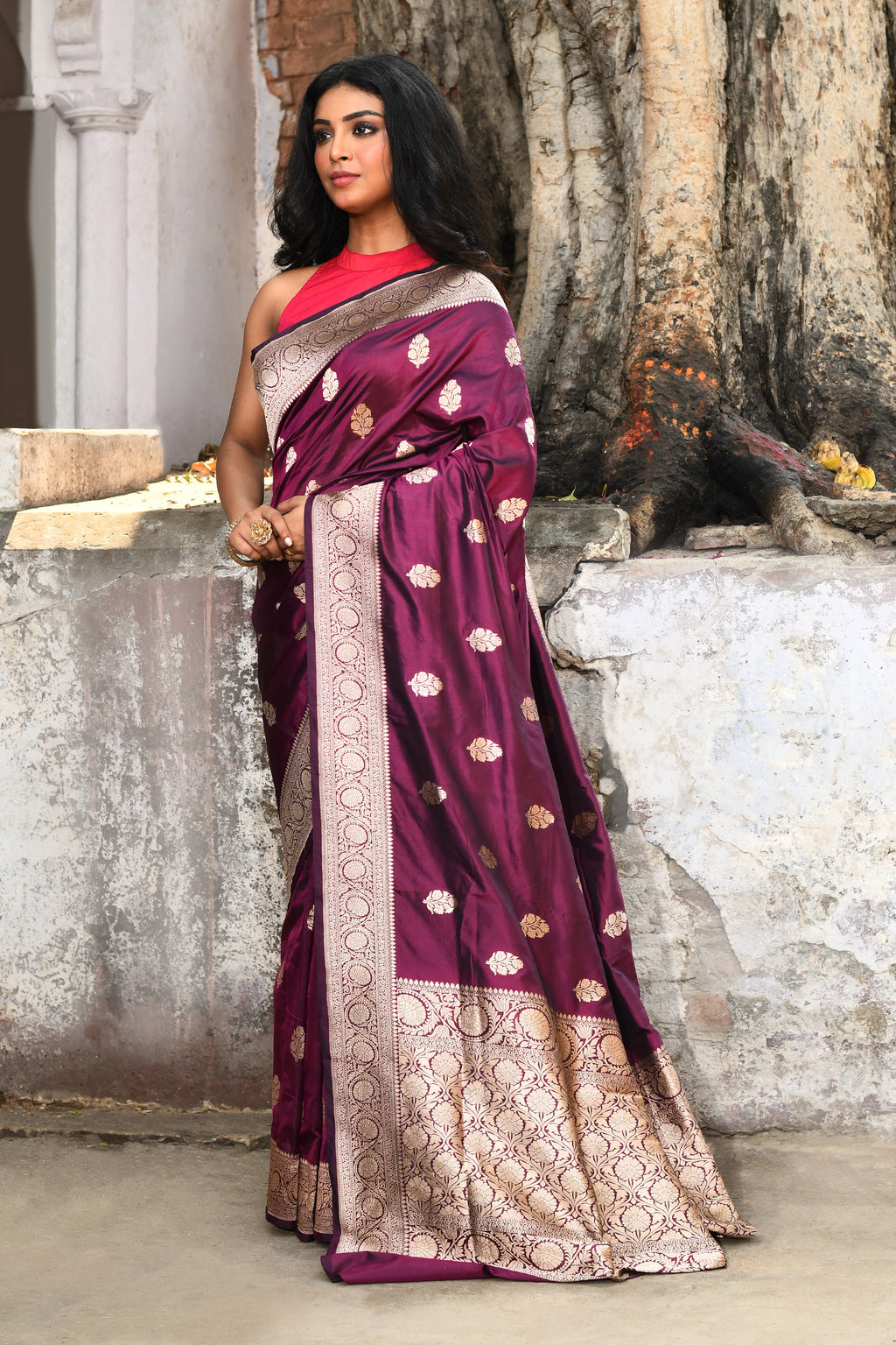 Handwoven Plum Banarasi Katan Silk Saree