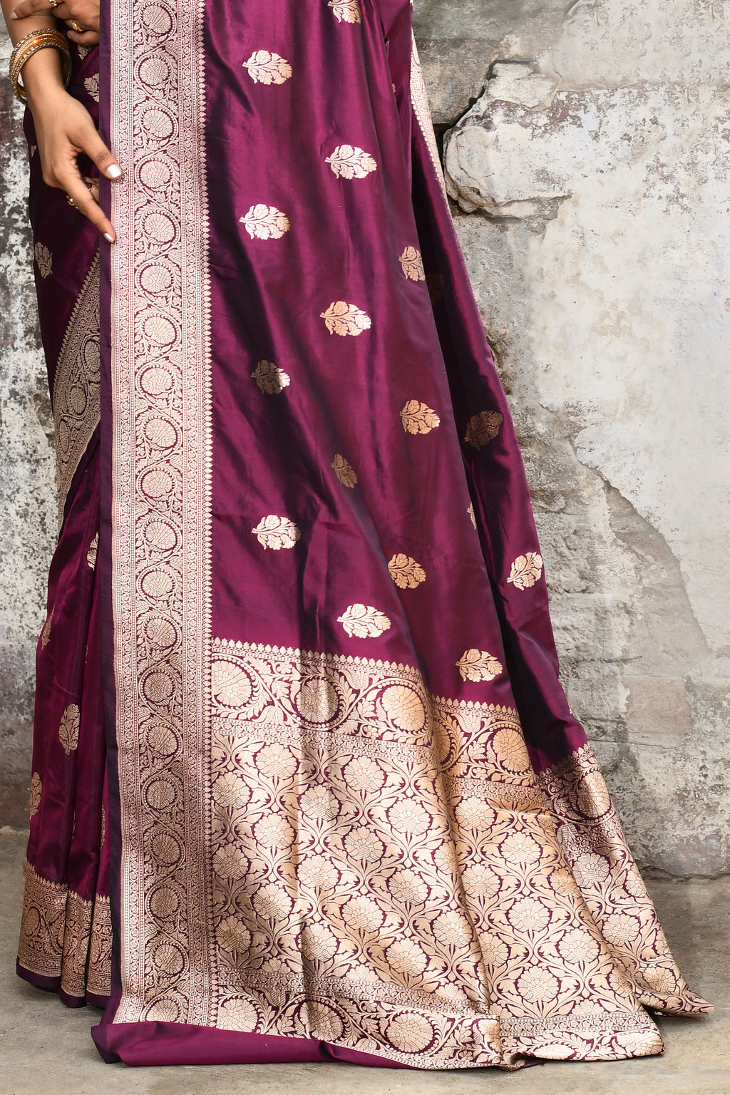 Handwoven Plum Banarasi Katan Silk Saree