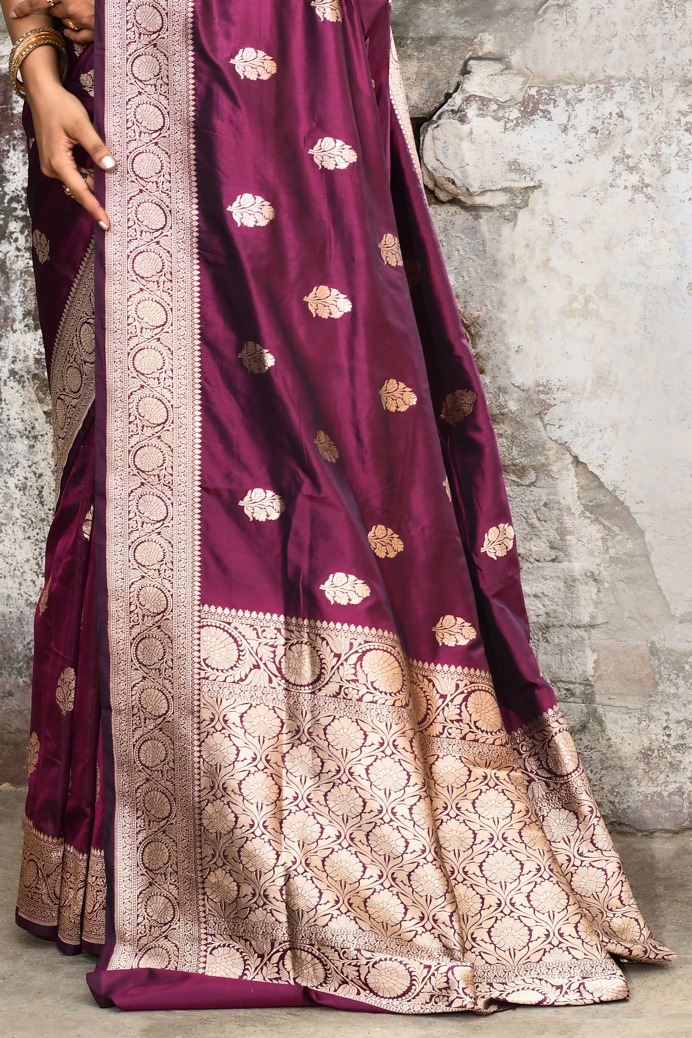 Handwoven Plum Banarasi Katan Silk Saree