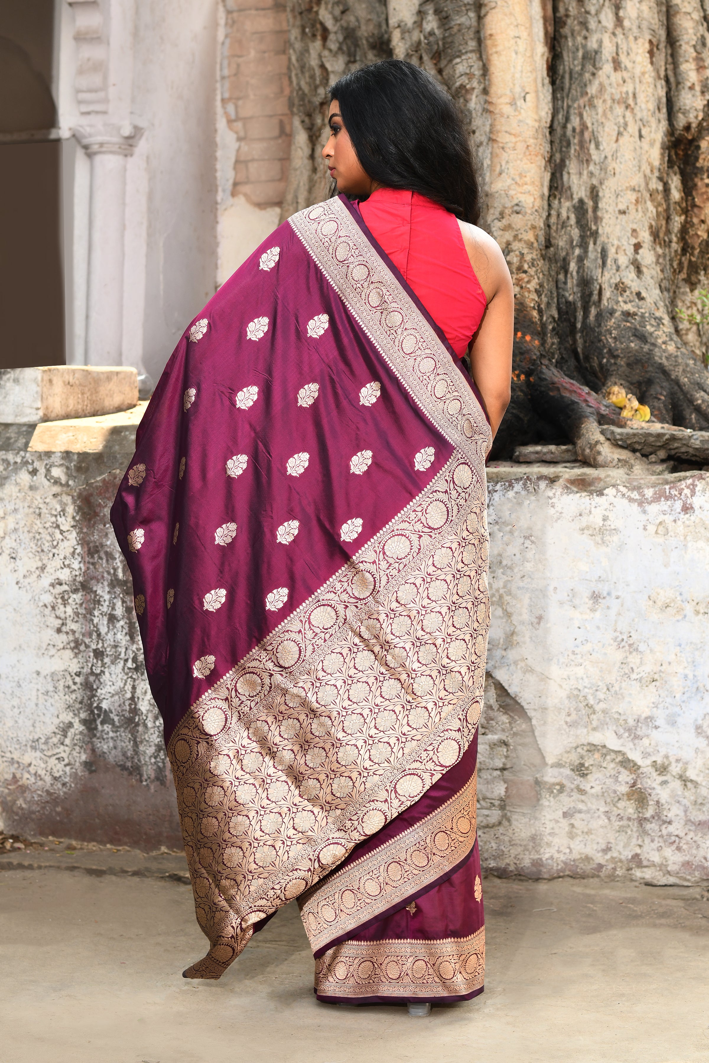 Handwoven Plum Banarasi Katan Silk Saree