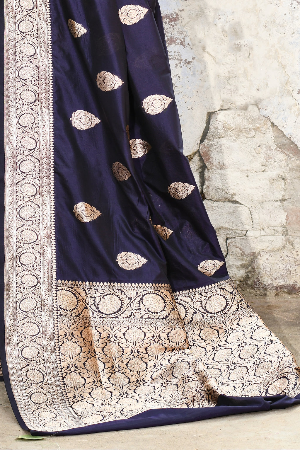 Handwoven Navy Blue Banarasi Katan Silk Saree
