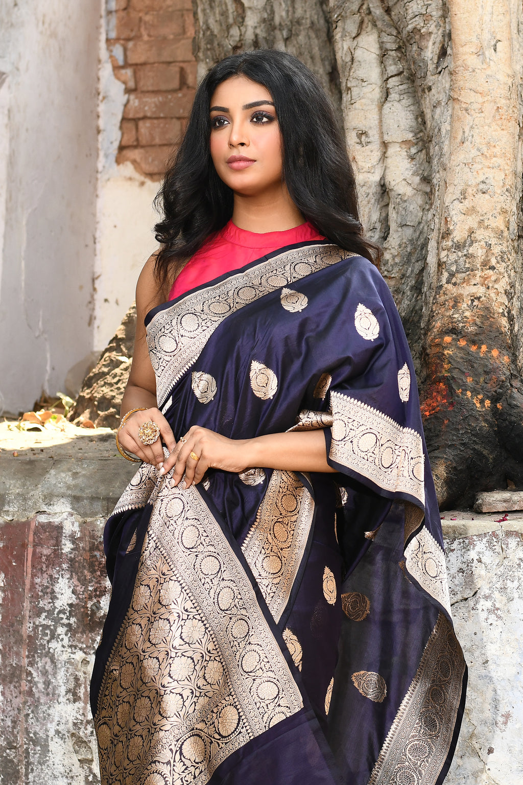 Handwoven Navy Blue Banarasi Katan Silk Saree