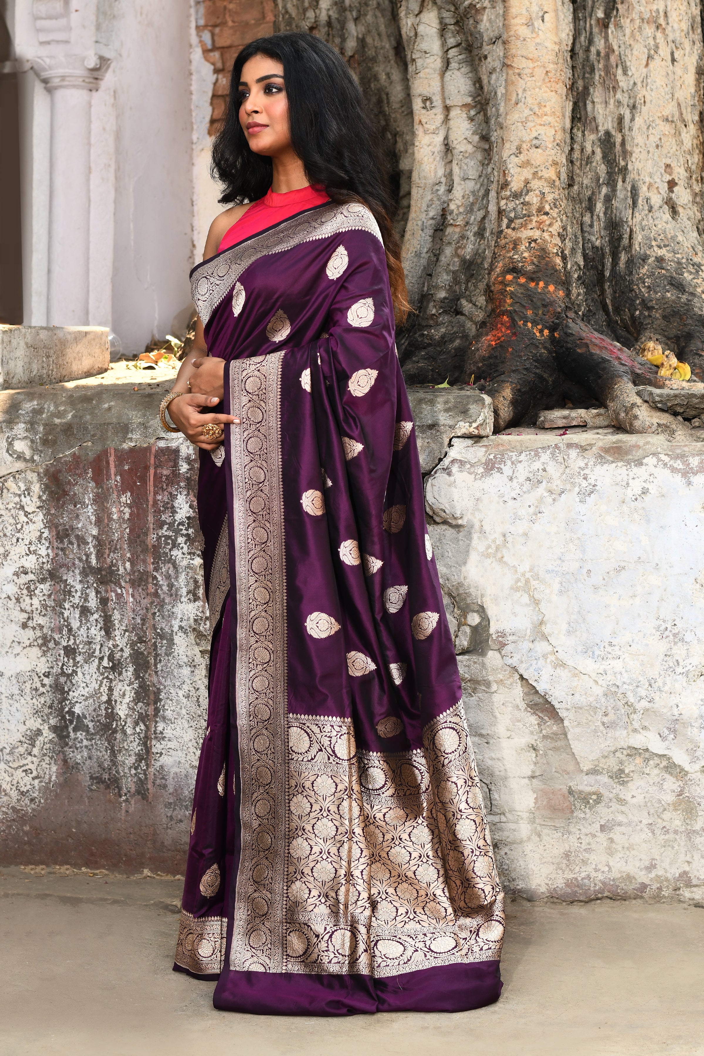 Handwoven Plum Banarasi Katan Silk Saree