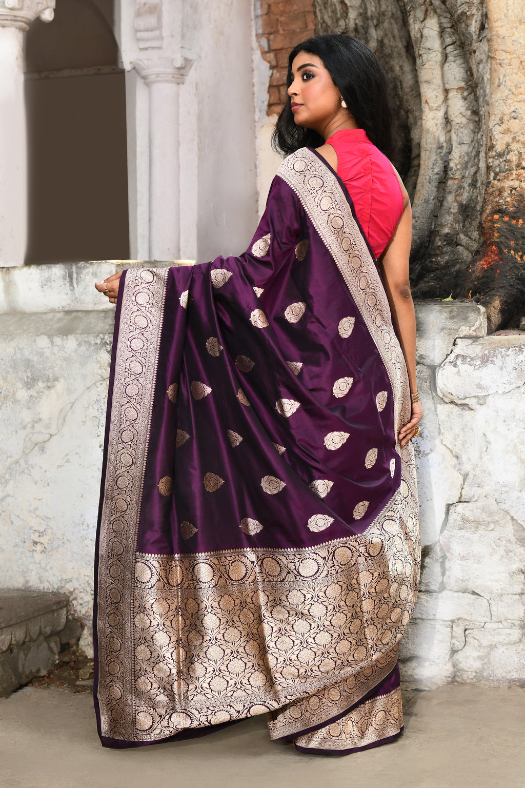 Handwoven Plum Banarasi Katan Silk Saree