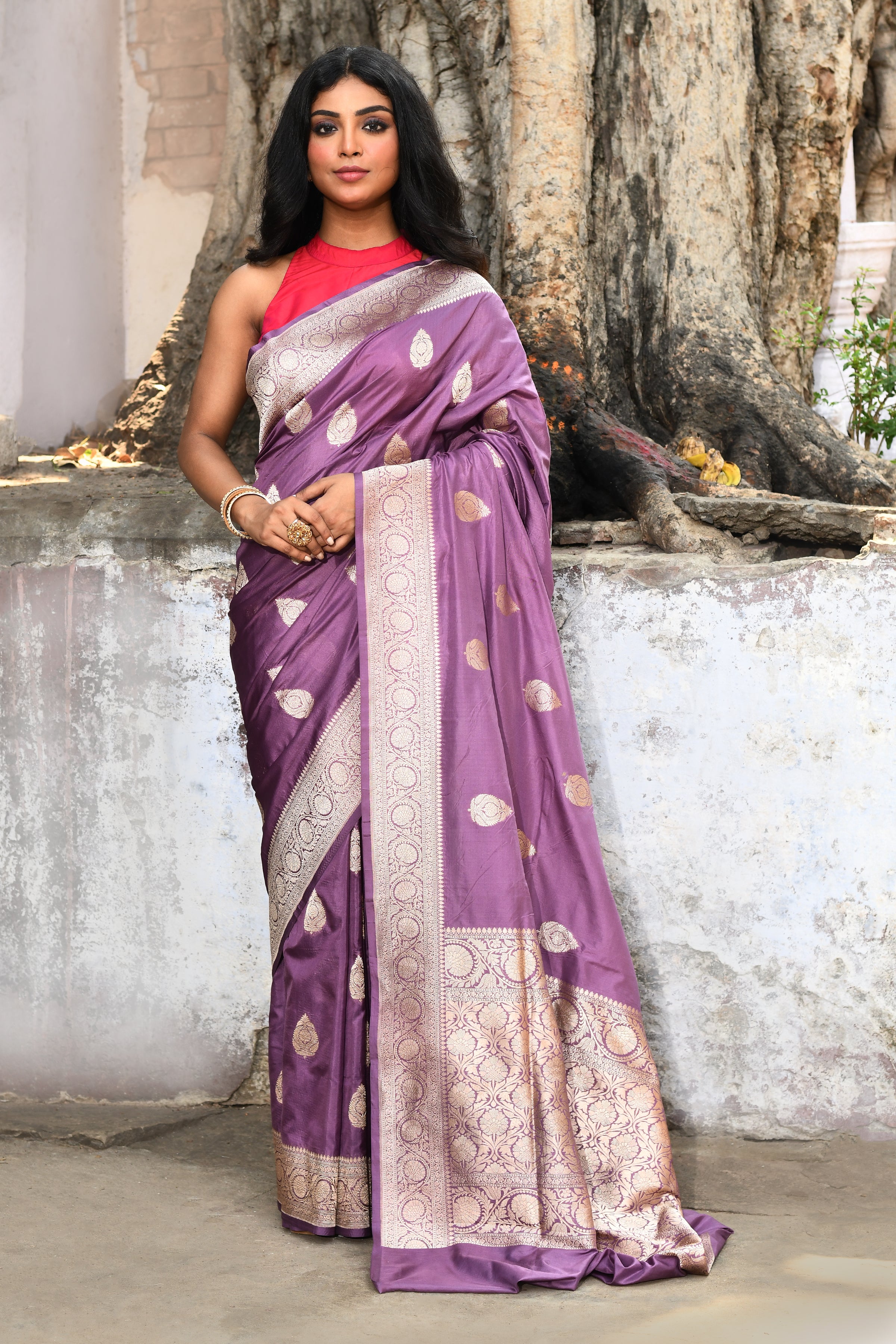 Handwoven Lavender Banarasi Katan Silk Saree