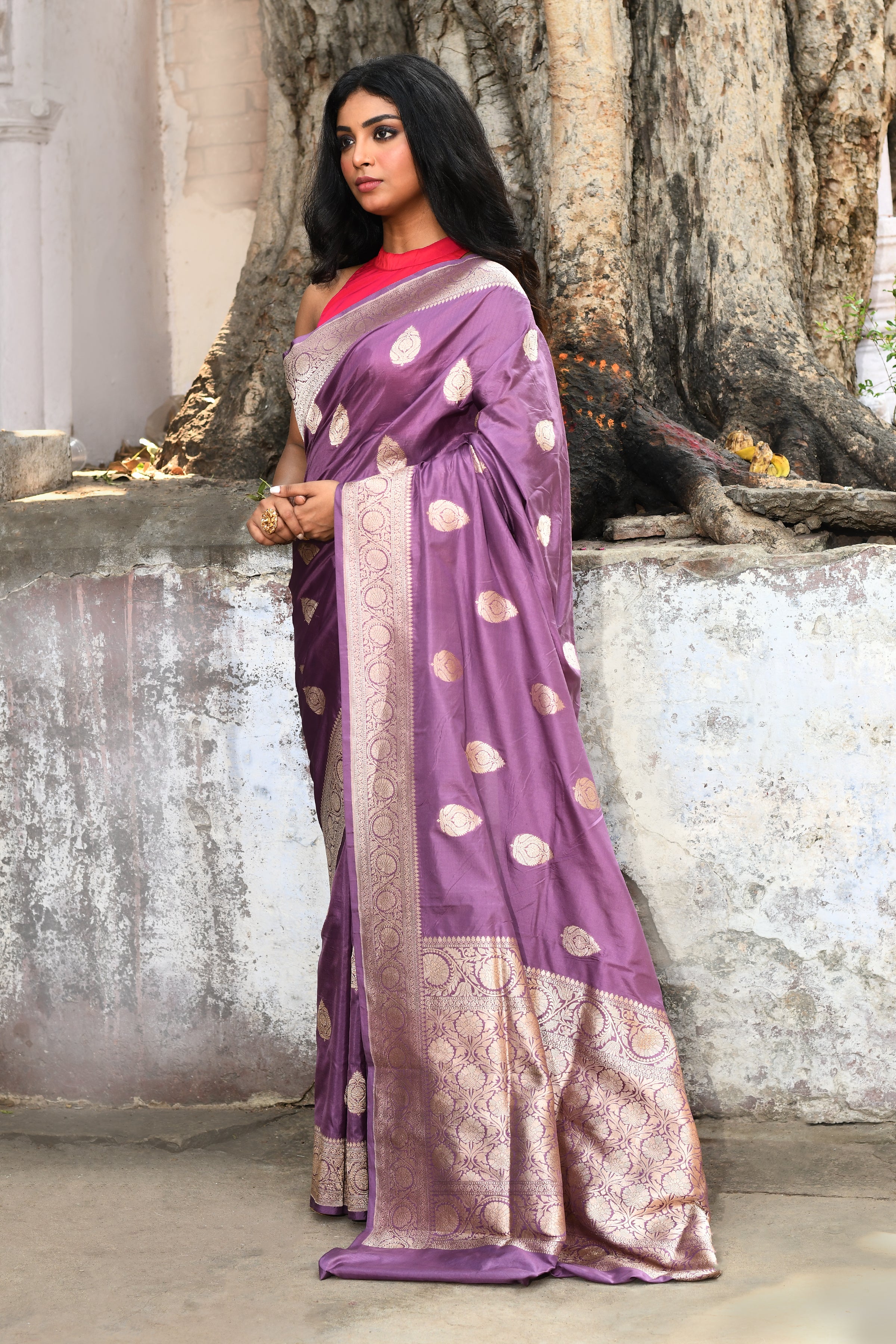 Handwoven Lavender Banarasi Katan Silk Saree
