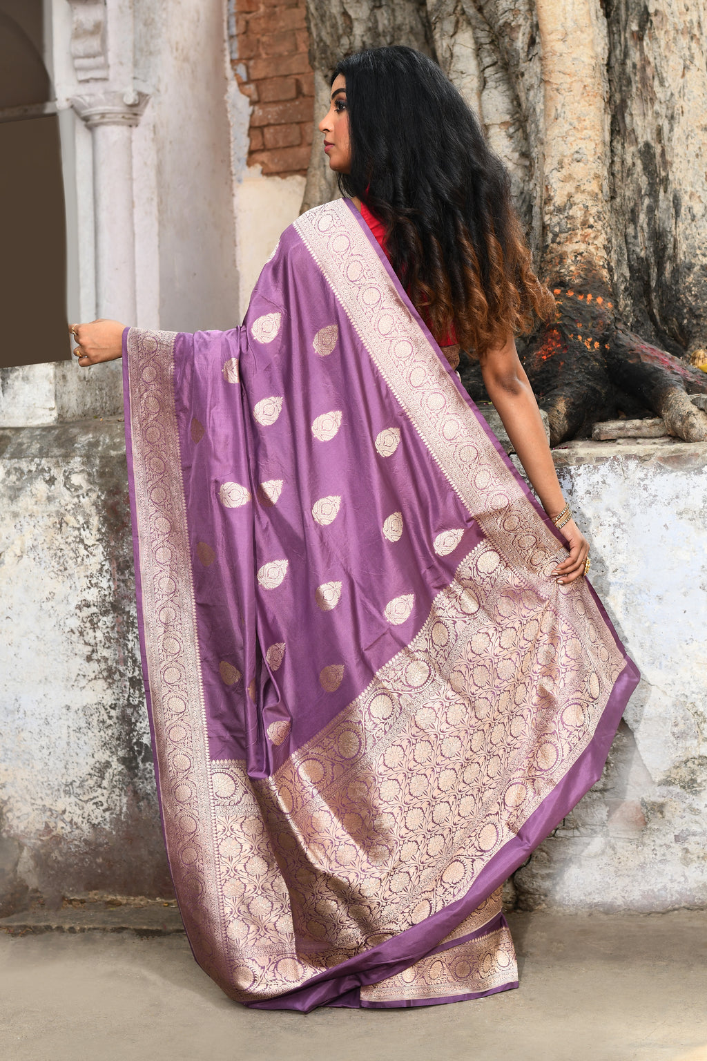 Handwoven Lavender Banarasi Katan Silk Saree