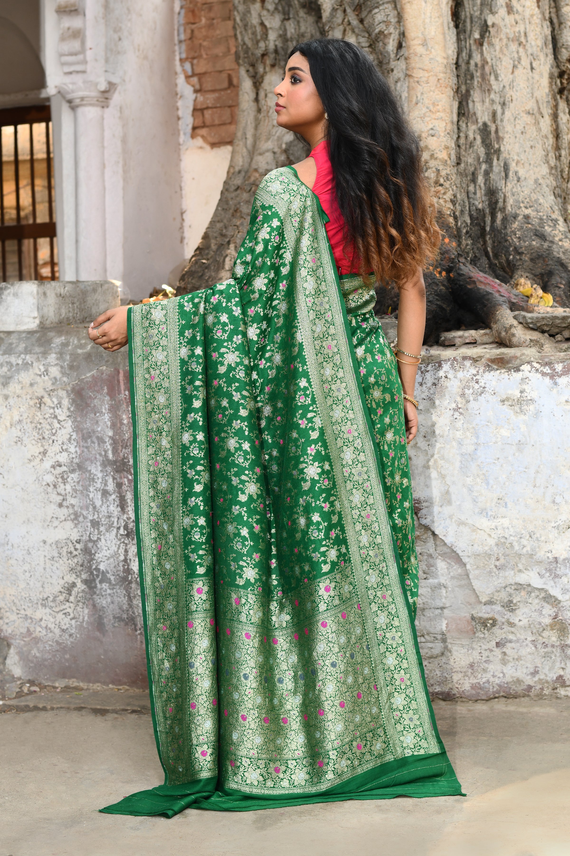 Handwoven Green Banarasi Katan Silk Saree