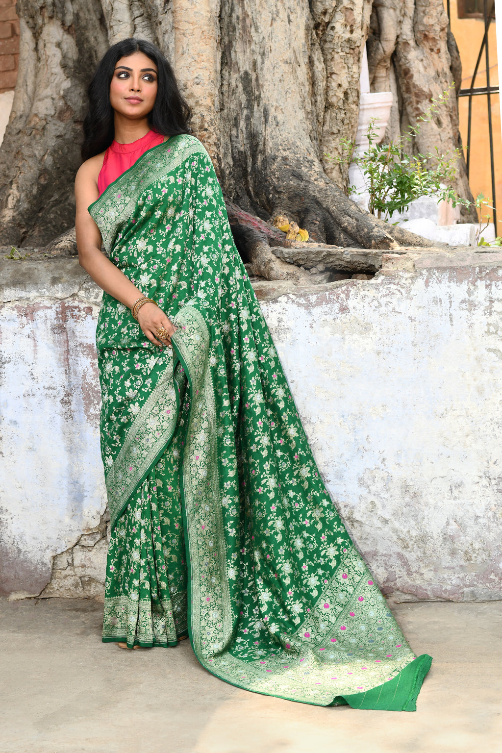 Handwoven Green Banarasi Katan Silk Saree