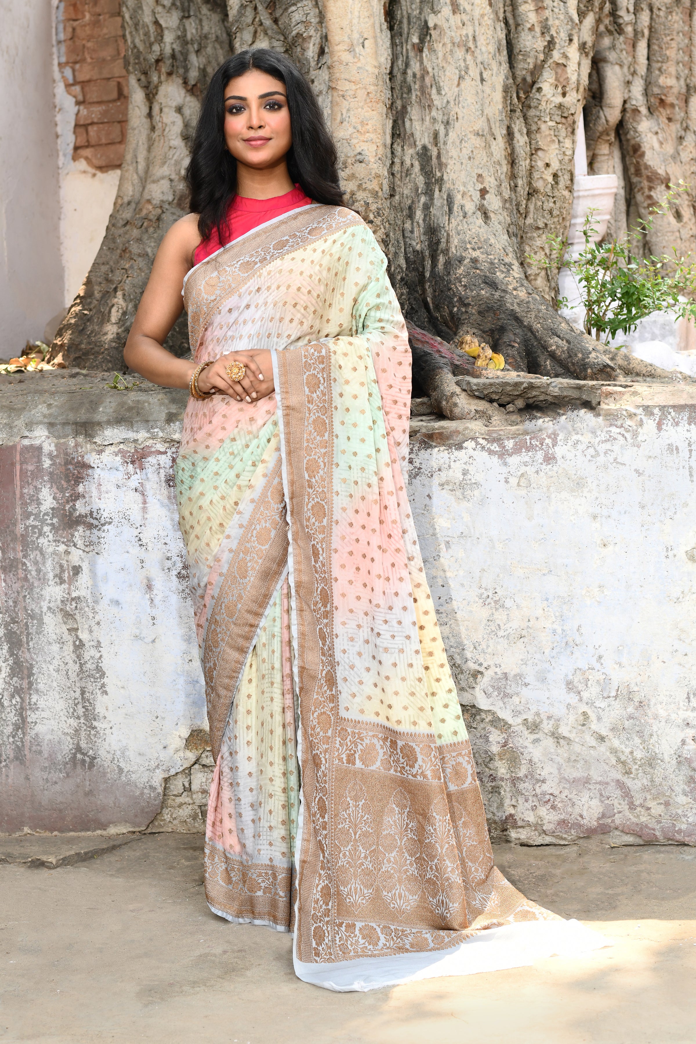 Shaded Pastel Banarasi Chiffon Crape Silk Saree