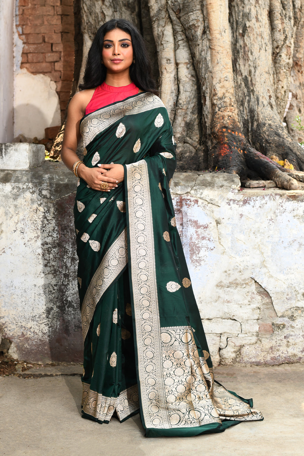 Emerald Green Banarasi Katan Silk Saree