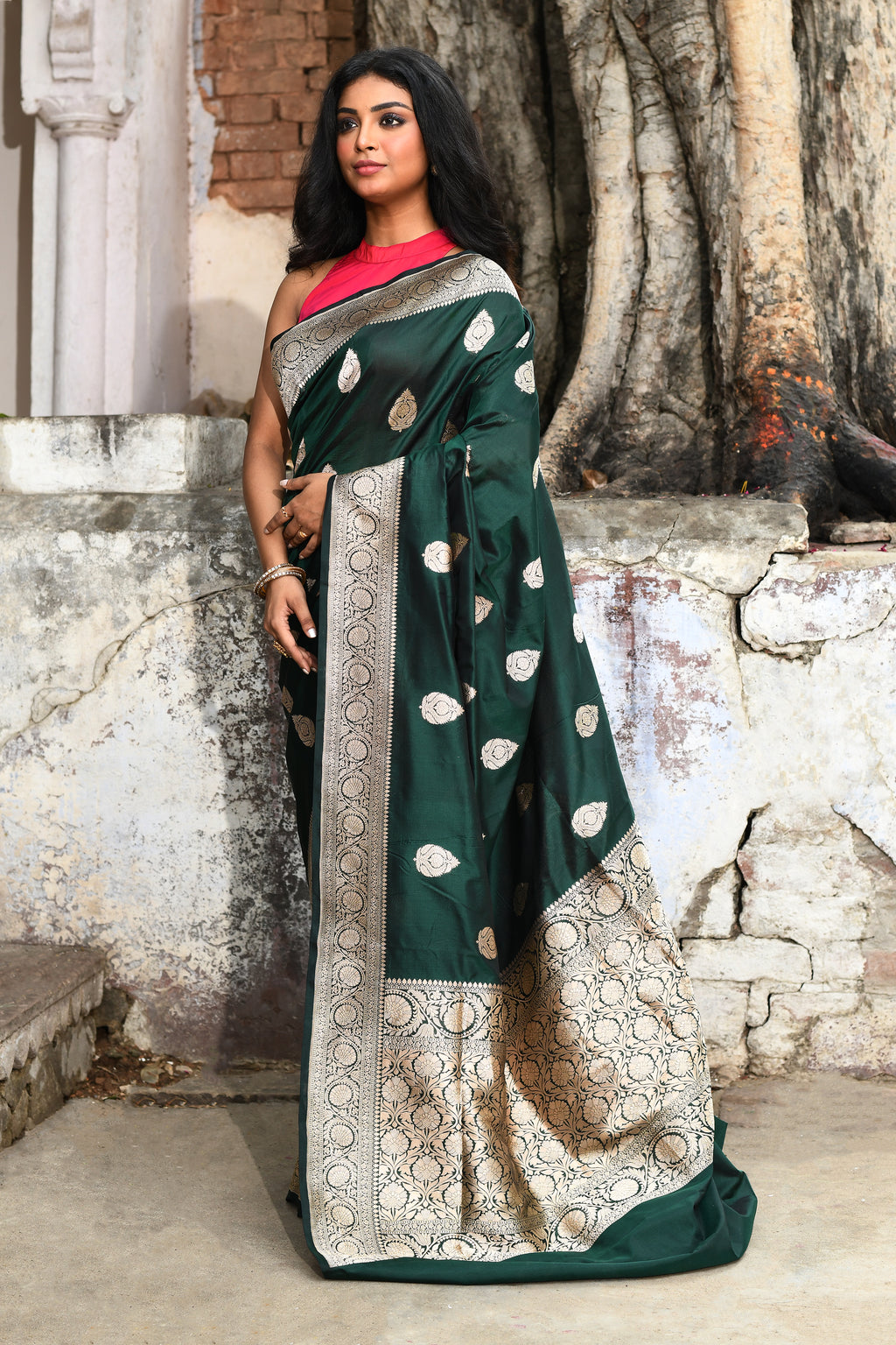 Emerald Green Banarasi Katan Silk Saree