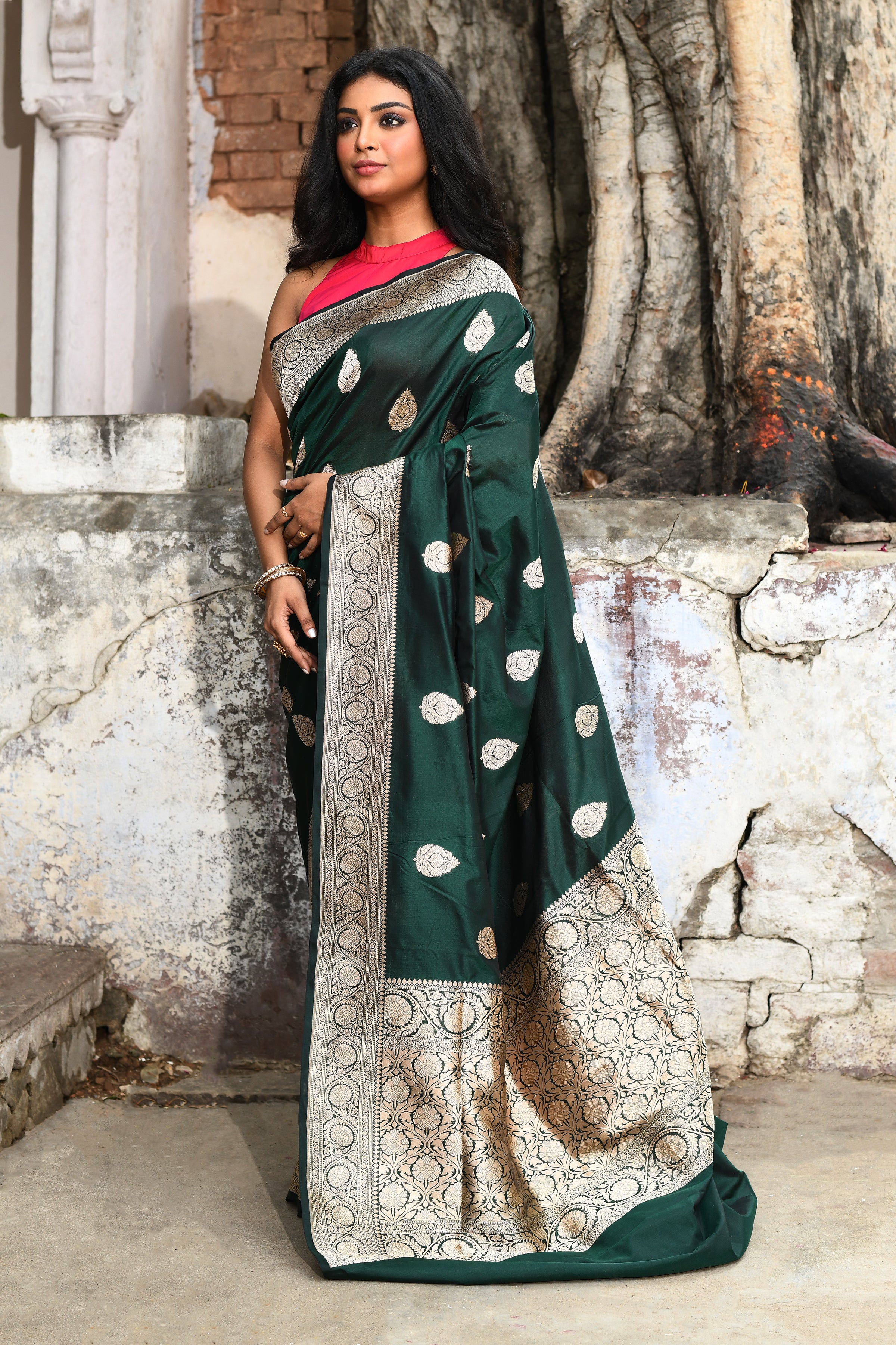 Emerald Green Banarasi Katan Silk Saree