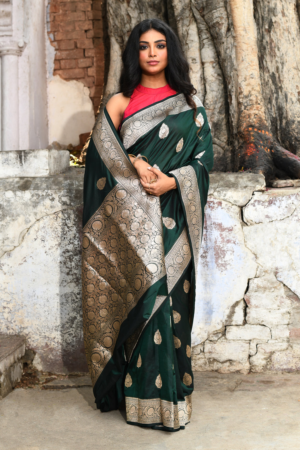 Emerald Green Banarasi Katan Silk Saree