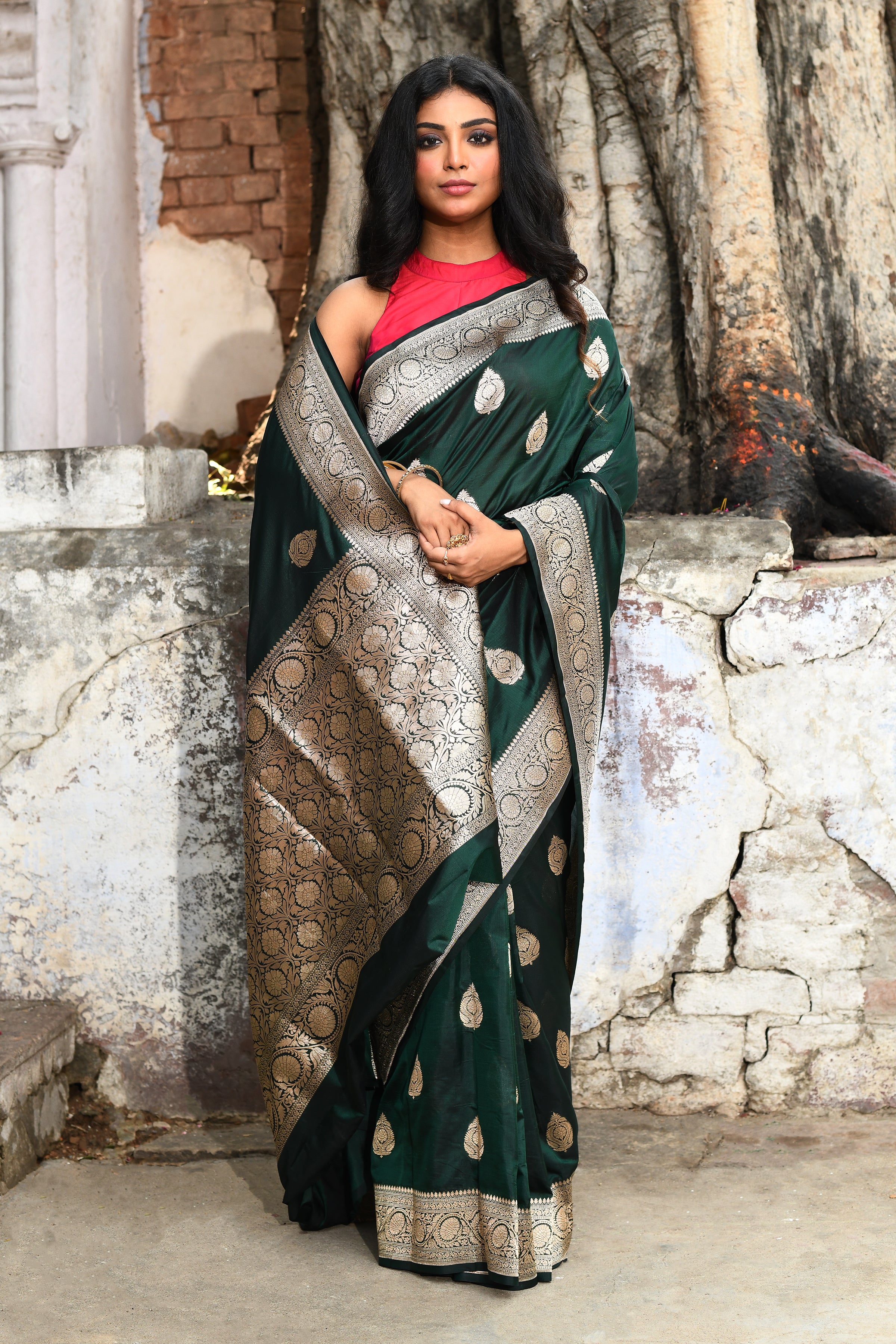 Emerald Green Banarasi Katan Silk Saree