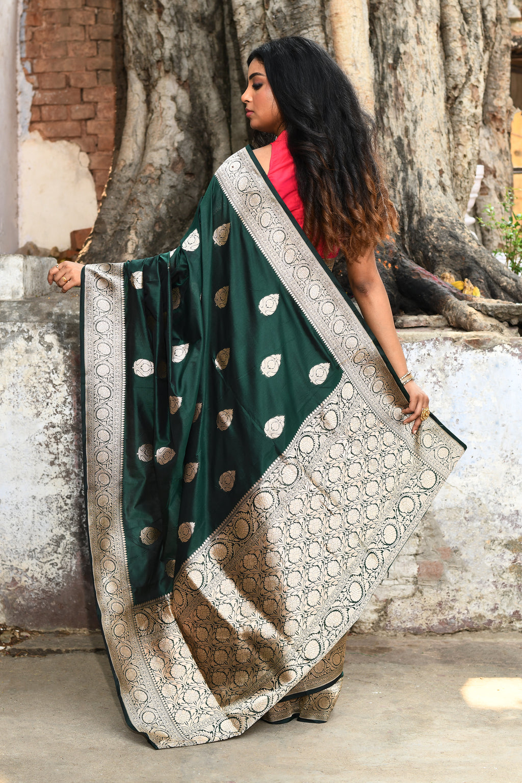 Emerald Green Banarasi Katan Silk Saree