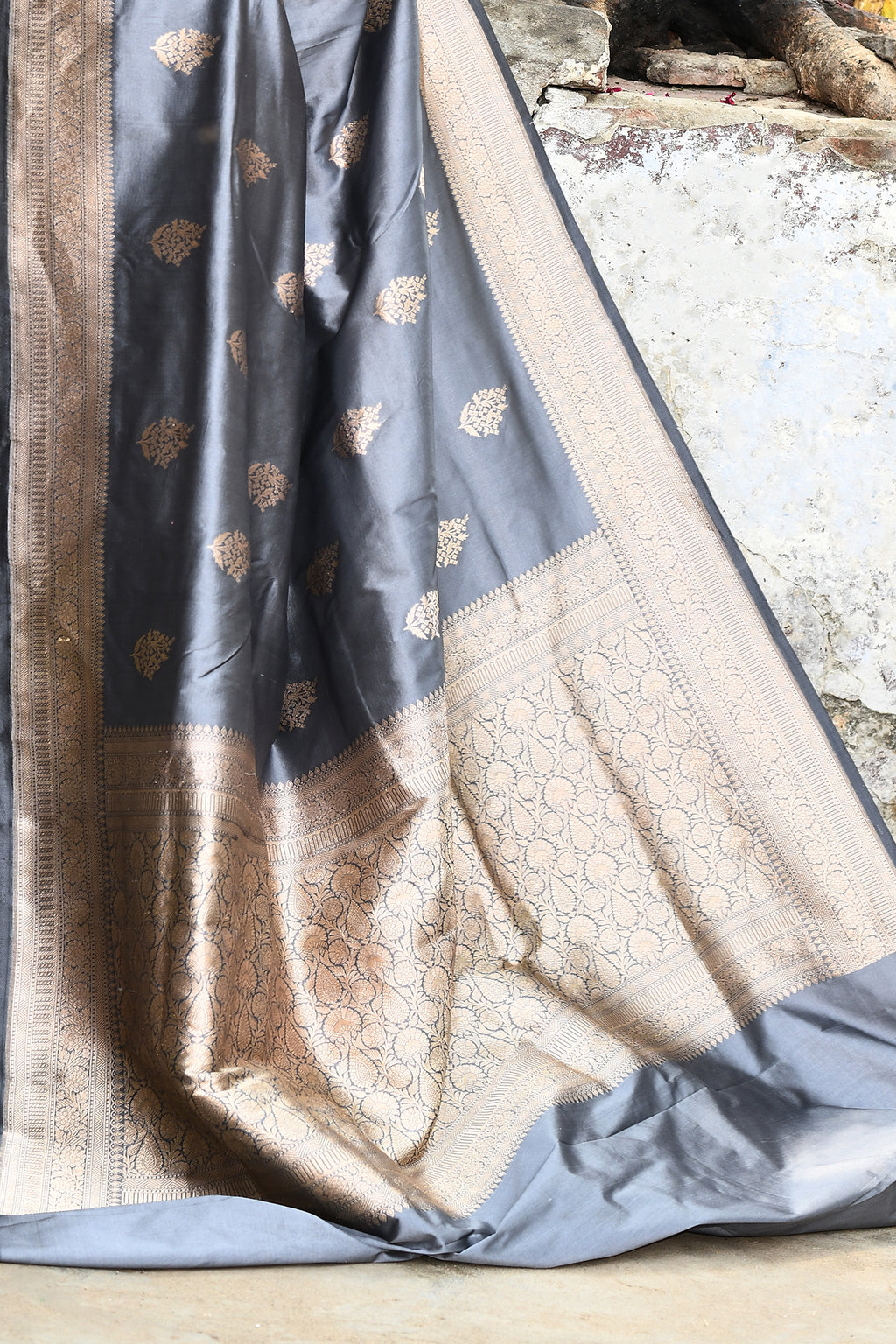 Silver Grey Banarasi Katan Silk Saree