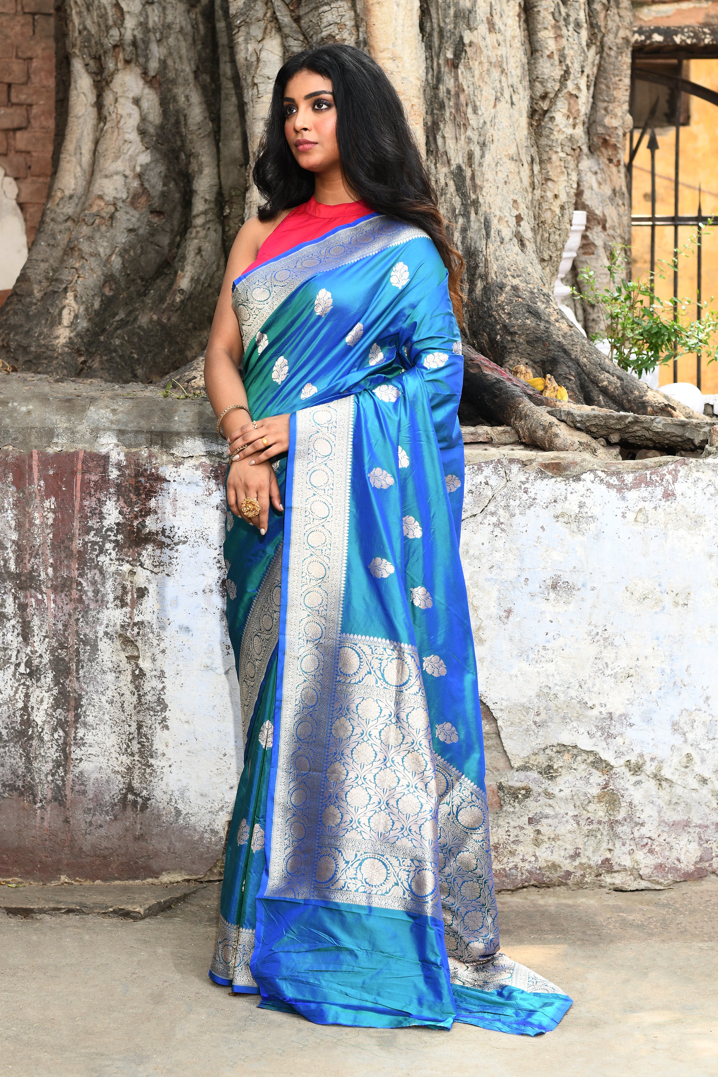 Blue Banarasi Katan Silk Saree