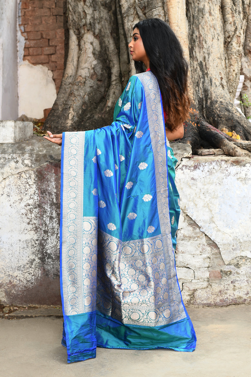 Blue Banarasi Katan Silk Saree
