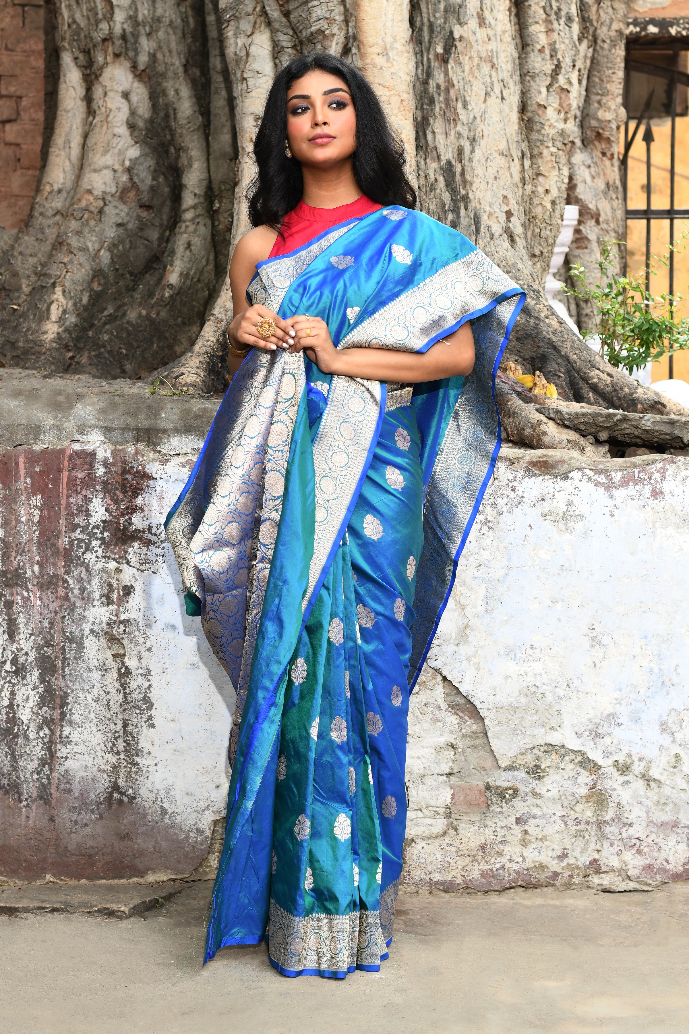 Blue Banarasi Katan Silk Saree