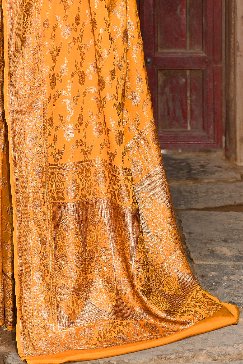 Gold Yellow Banarasi Soft Silk Saree