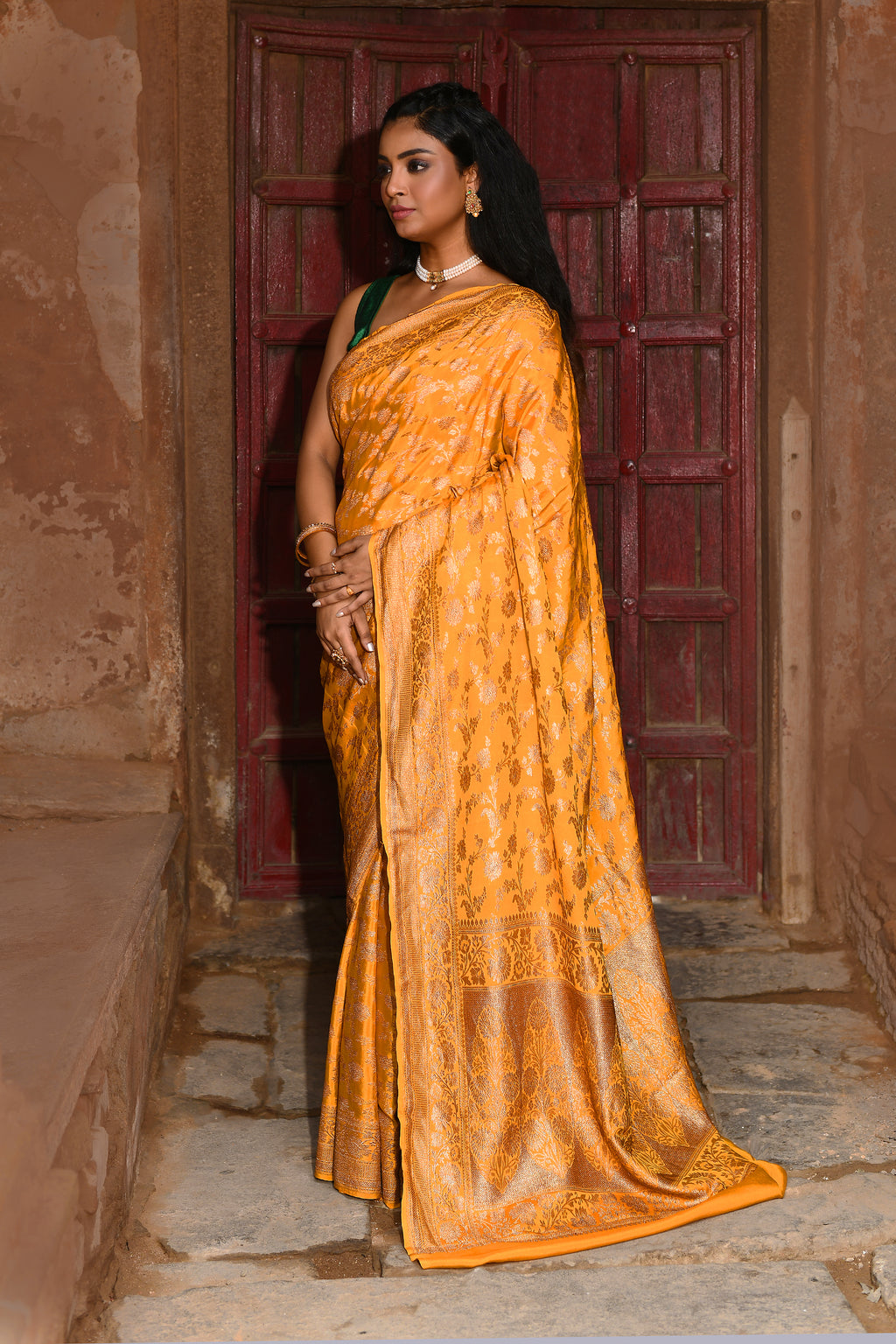 Gold Yellow Banarasi Soft Silk Saree